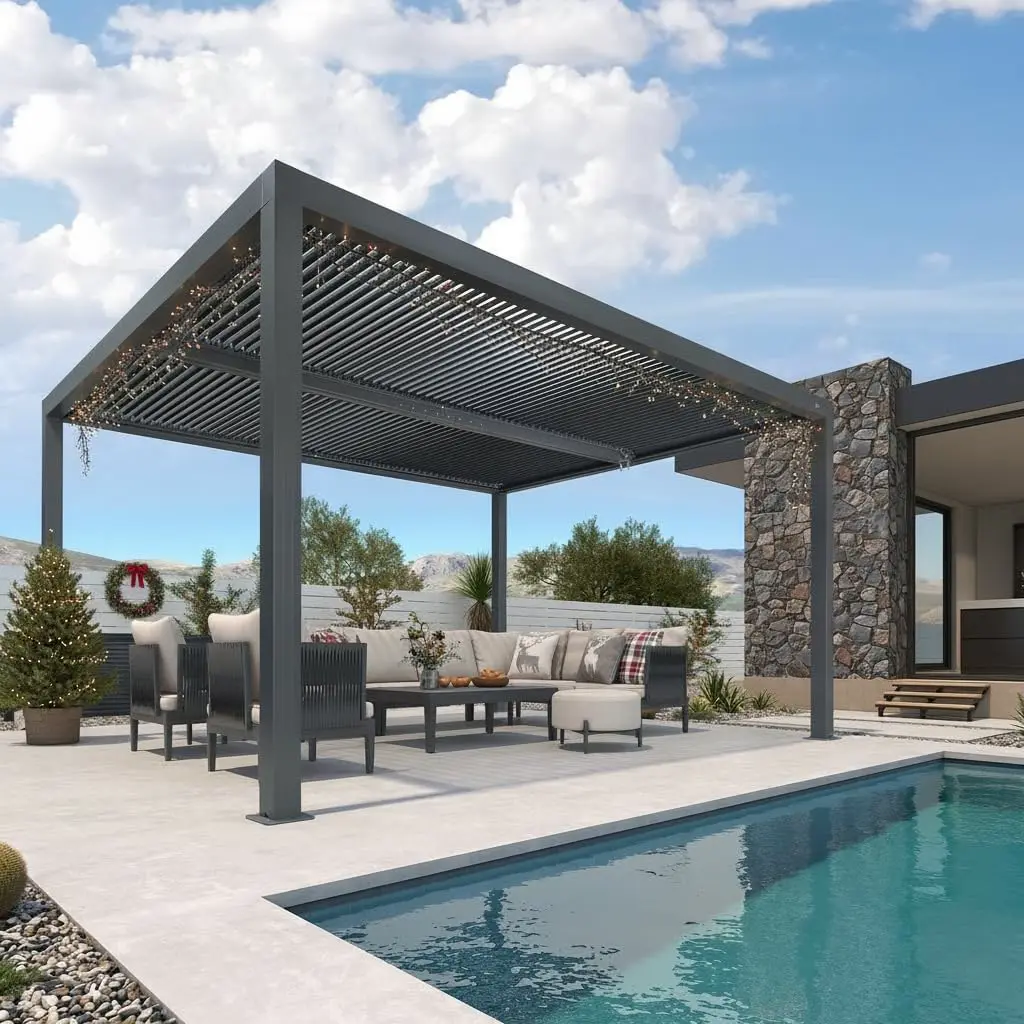PURPLE LEAF Pergola Bioclimatique 4,24 x 3,3 m en Aluminium, Lames Orientables à Commande Indépendante, Pergola Jardin Extérieur, Tonnelle de Jardin Exterieur Résistante, Gris