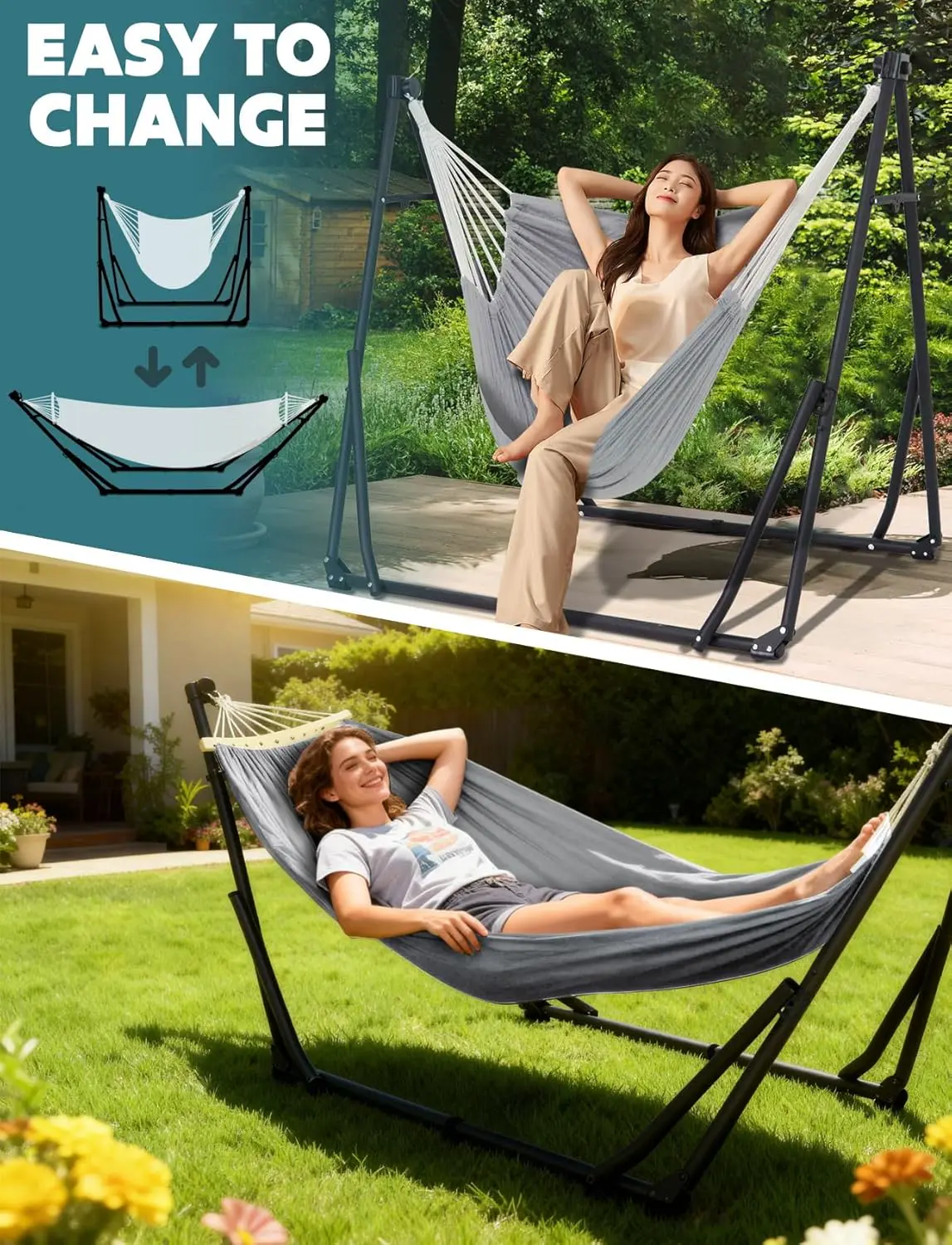 Fauteuils suspendus en métal gris vue 2