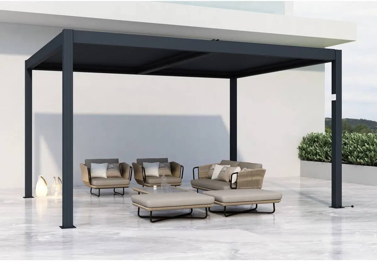 Pergola bioclimatique motorisé avec LED Windsor en Aluminium 3 x 4 - Gris