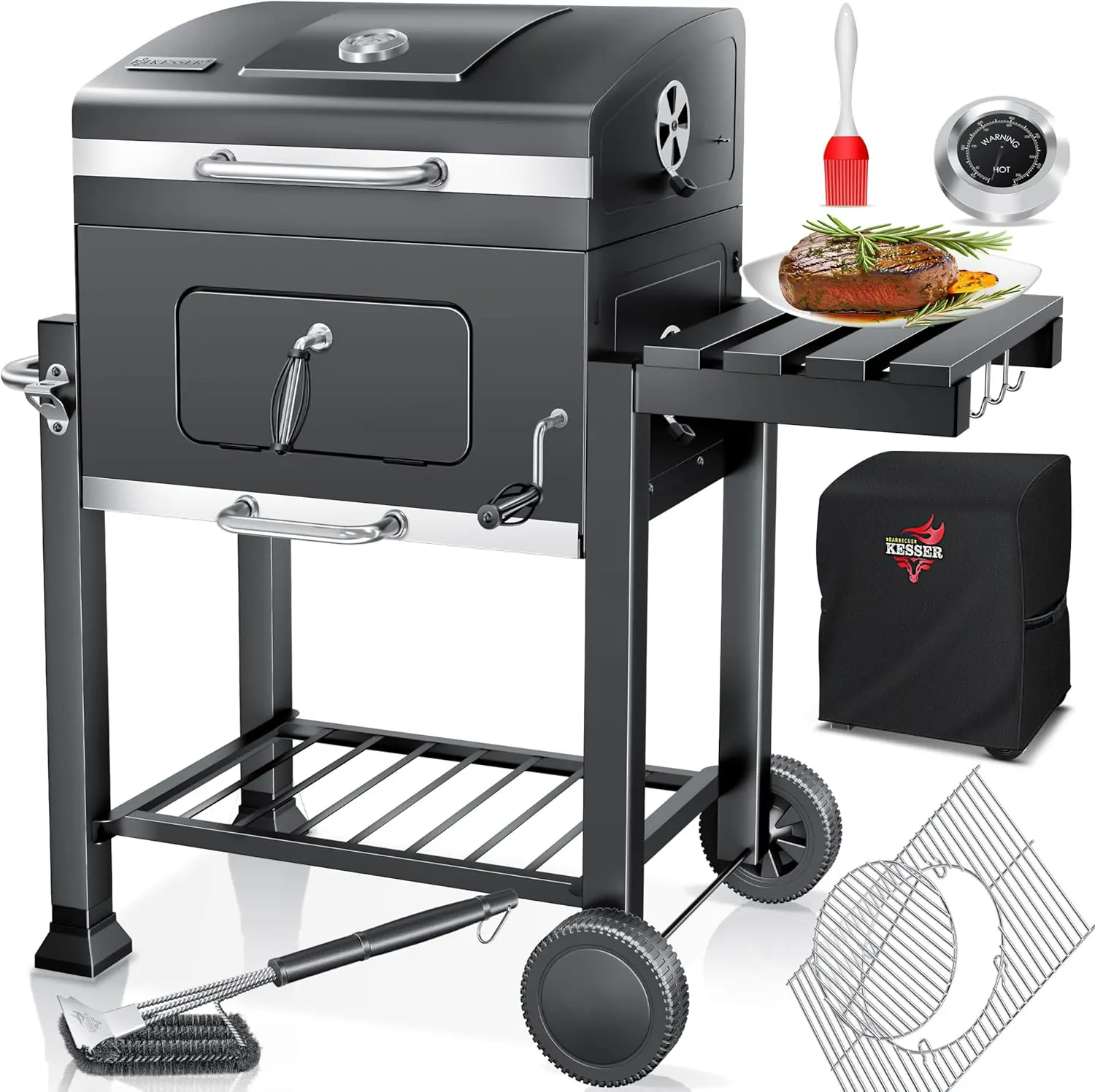 KESSER® Grill Chariot XL Barbecue au charbon de bois avec couvercle