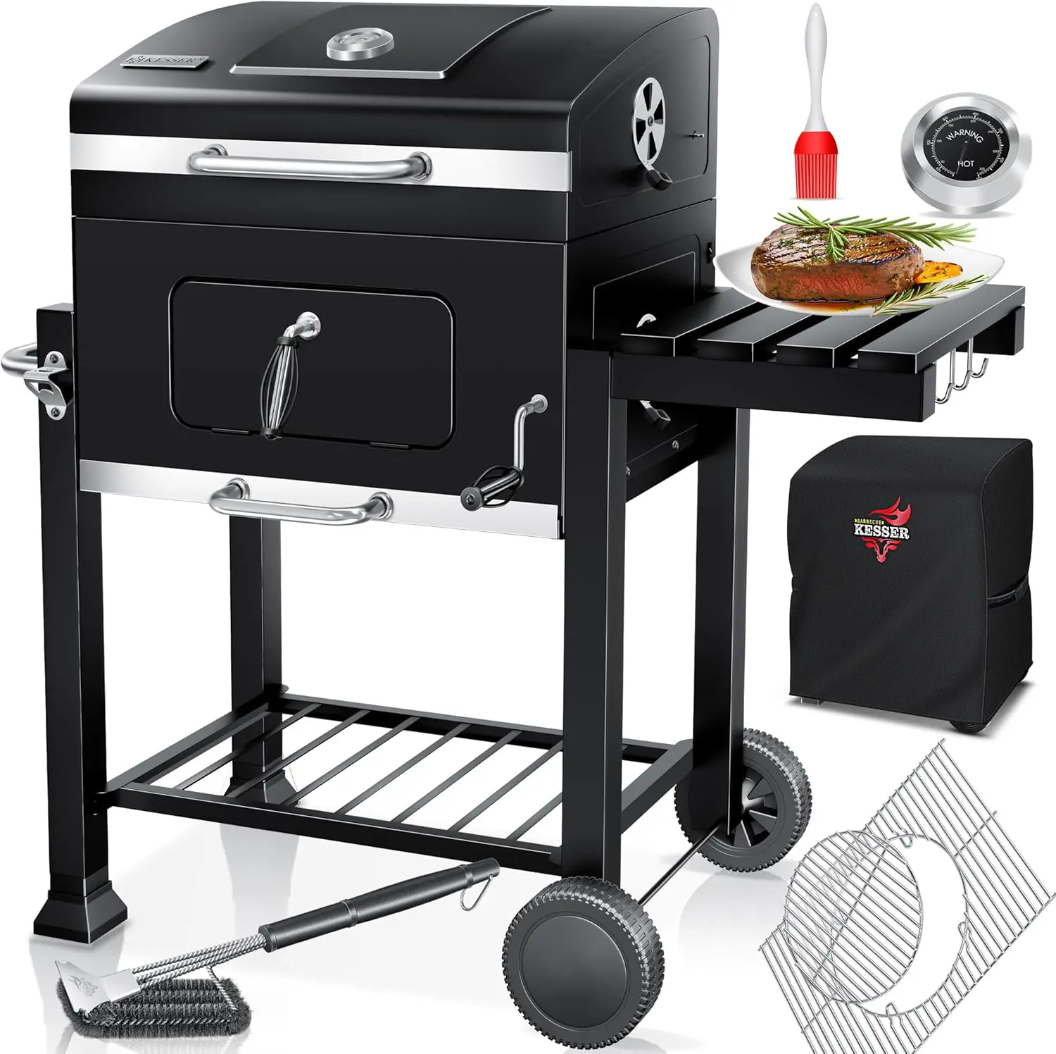 KESSER® Grill Chariot XL Barbecue au charbon de bois avec couvercle