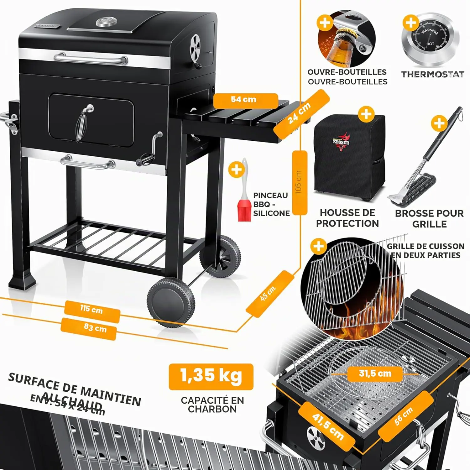 Barbecue à charbon en bois vue 7