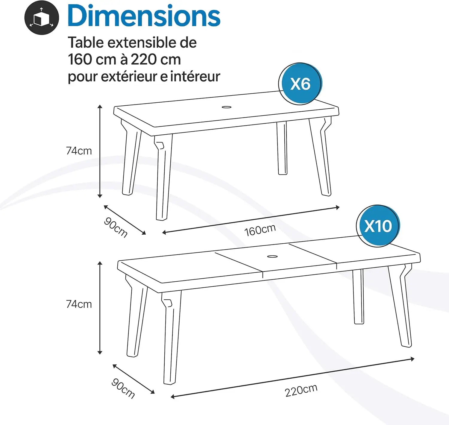 Table de jardin 10 places en rotin anthracite vue 2
