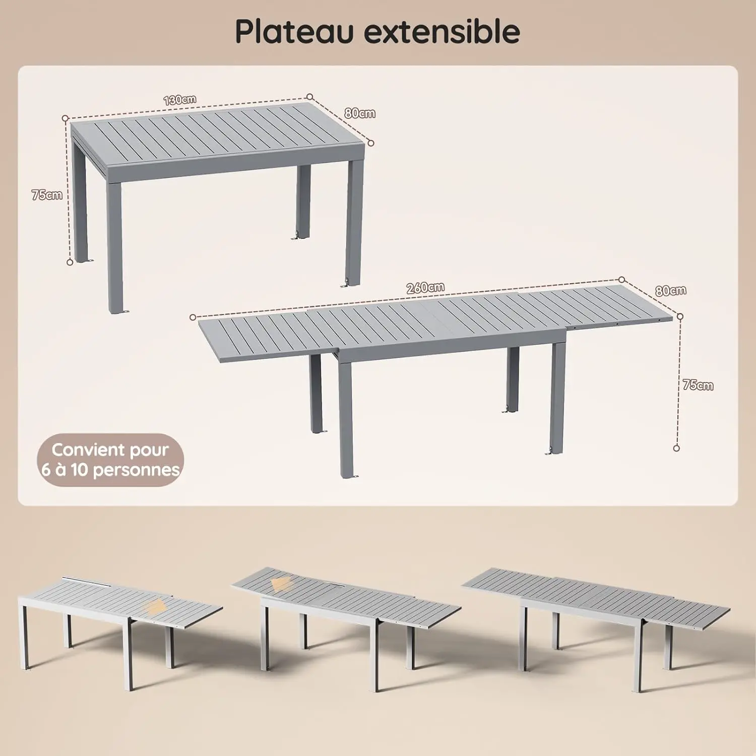 Table de jardin 8 places en métal gris vue 3