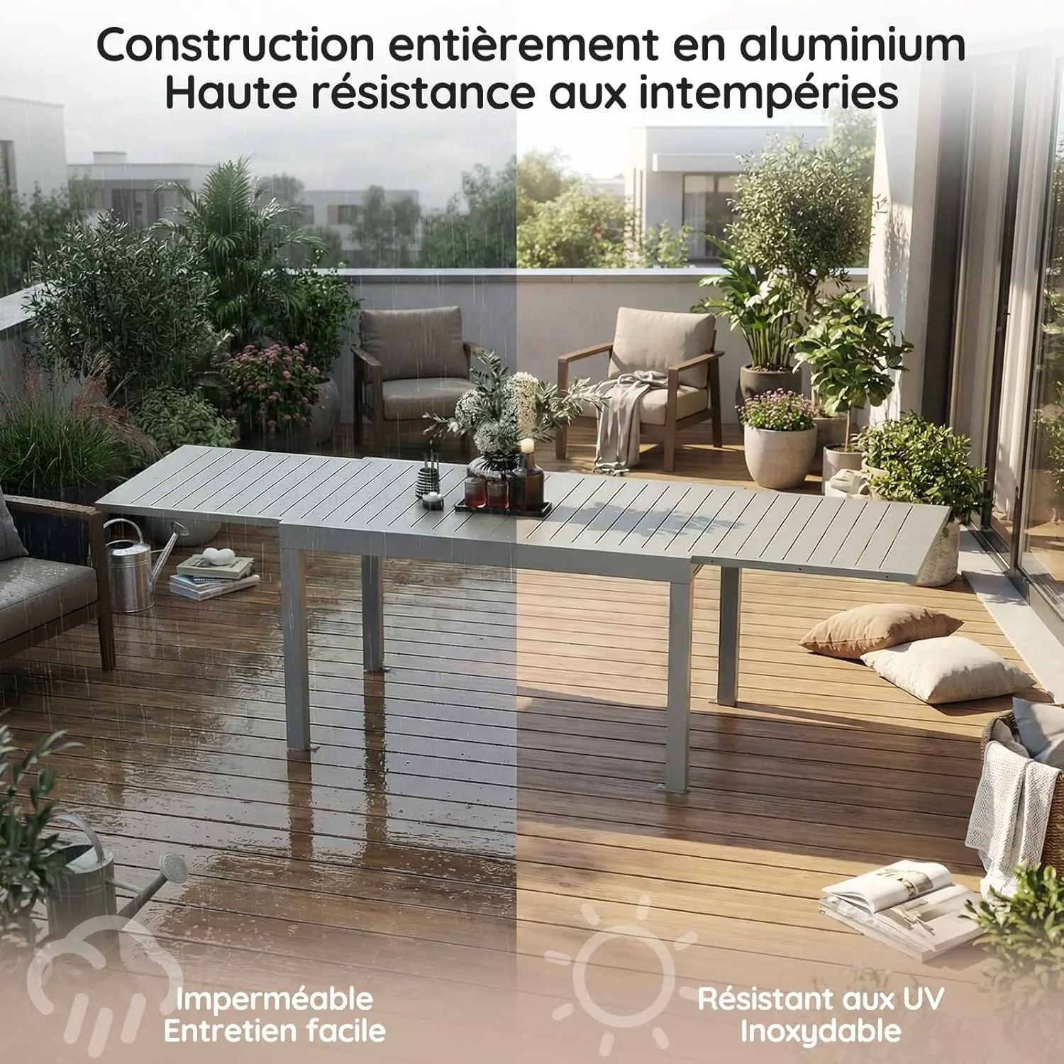 Table de jardin 8 places en métal gris vue 5