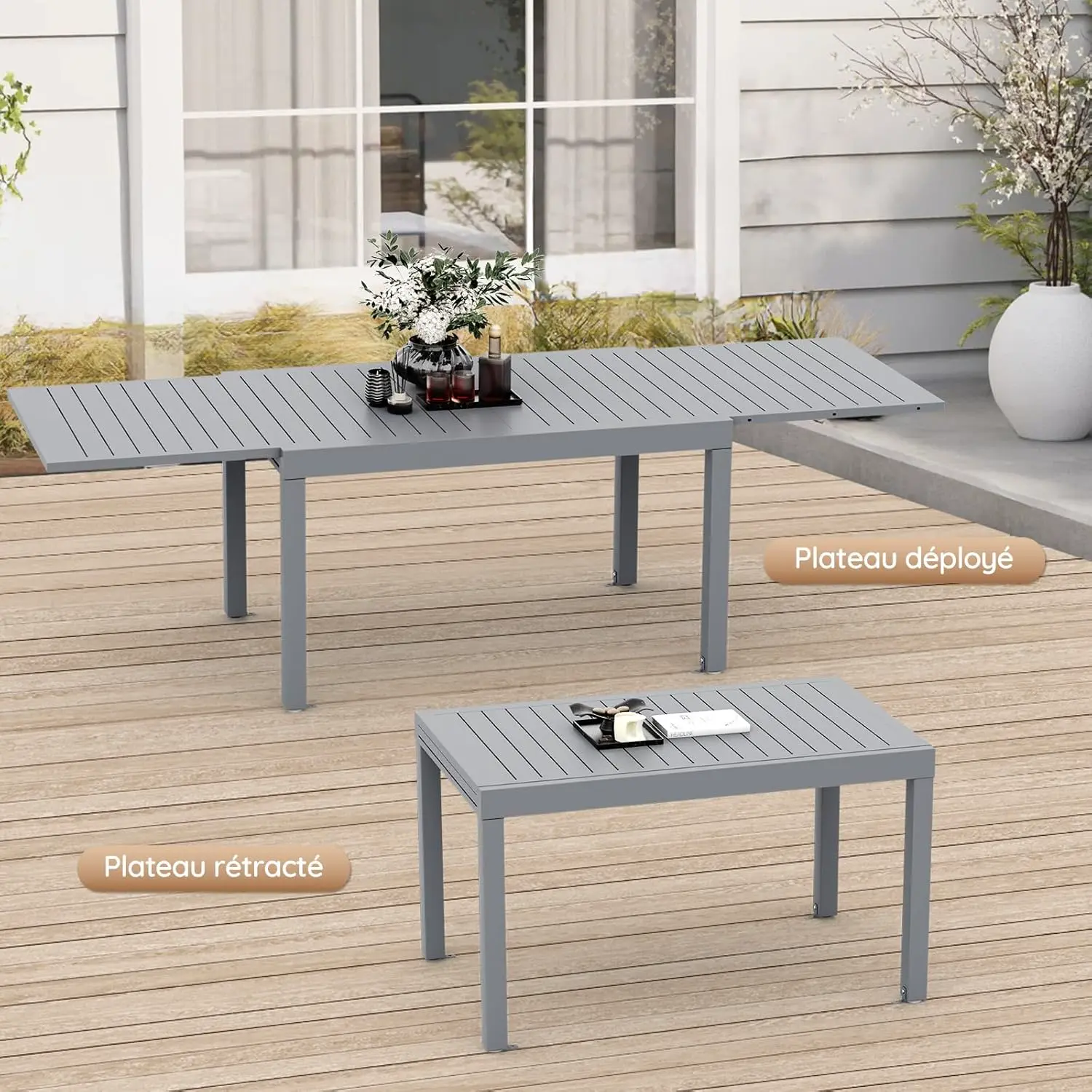 Table de jardin 8 places en métal gris vue 6