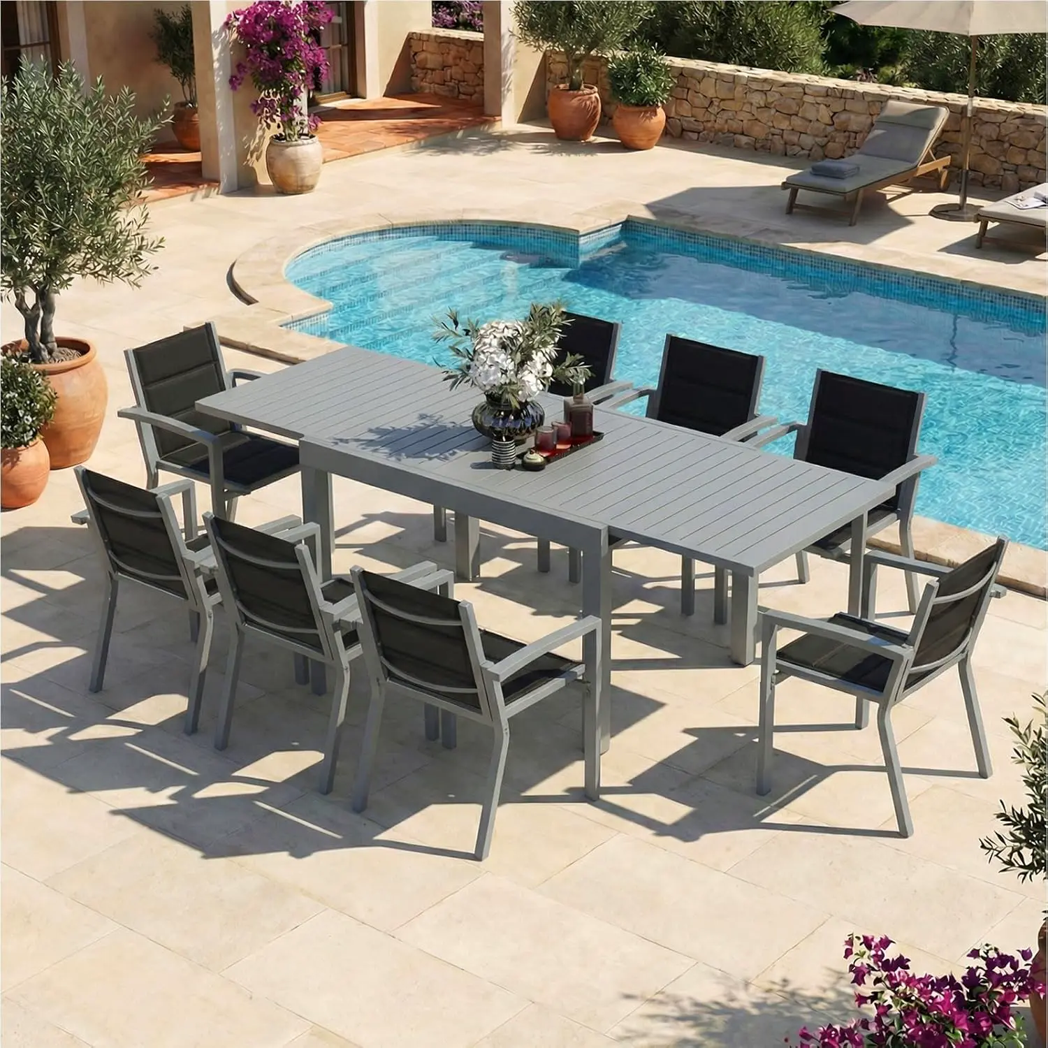 Table de jardin 8 places en métal gris vue 8