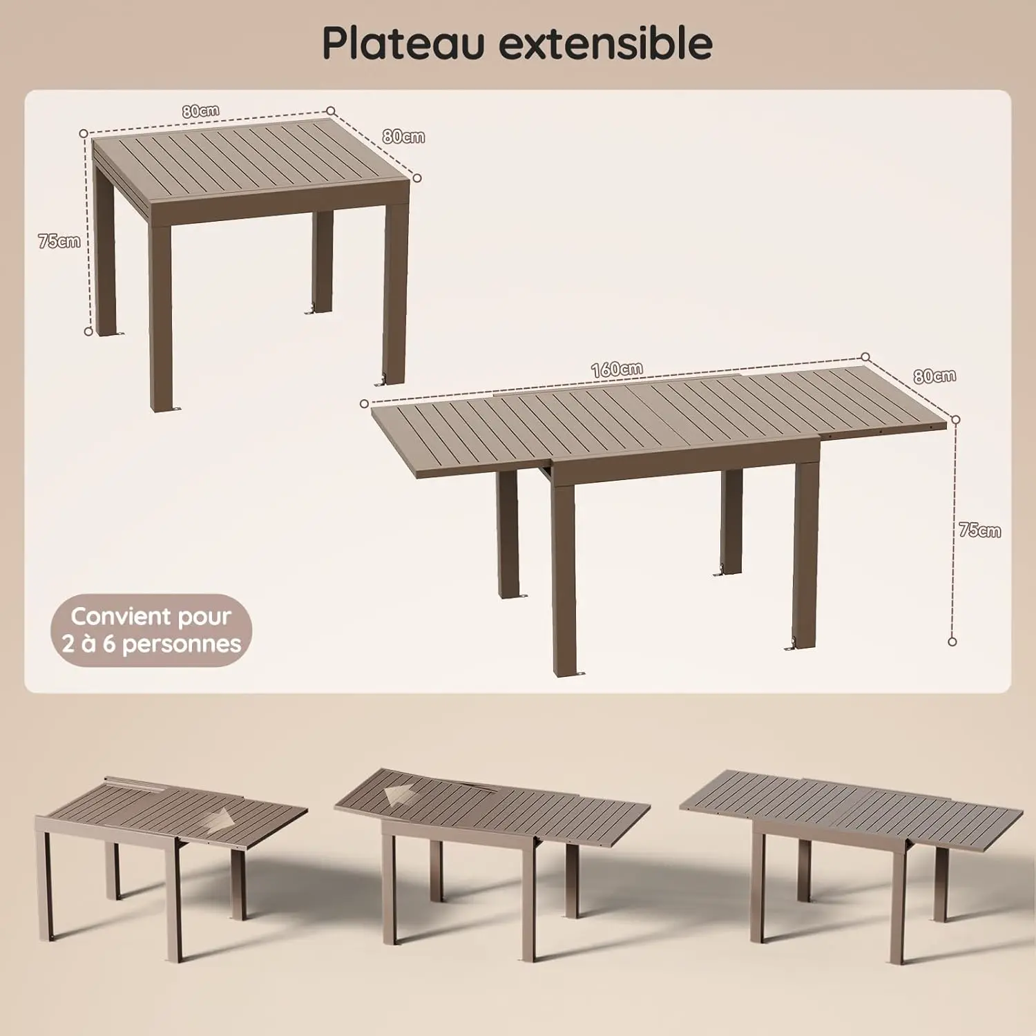 Table de jardin 8 places en métal marron vue 3