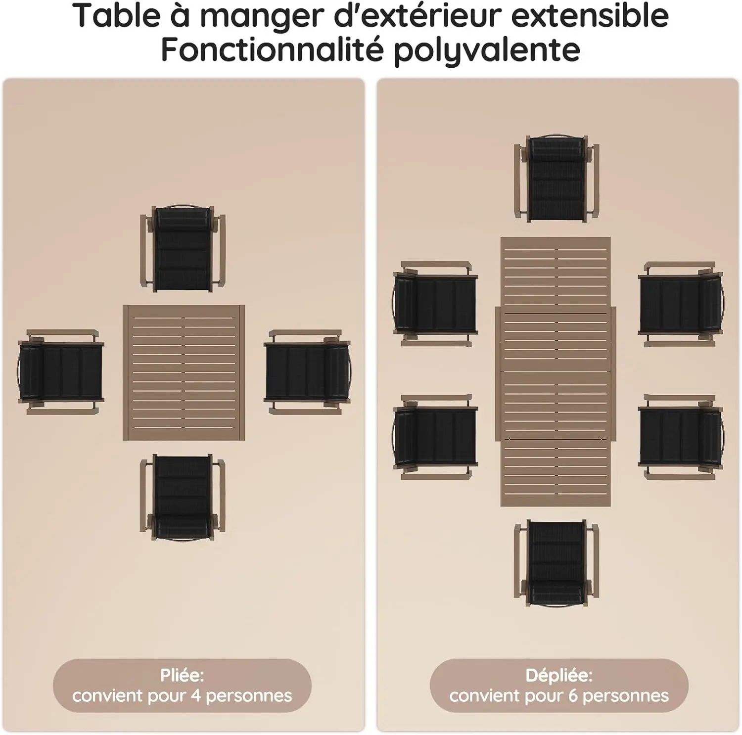 Table de jardin 8 places en métal marron vue 4