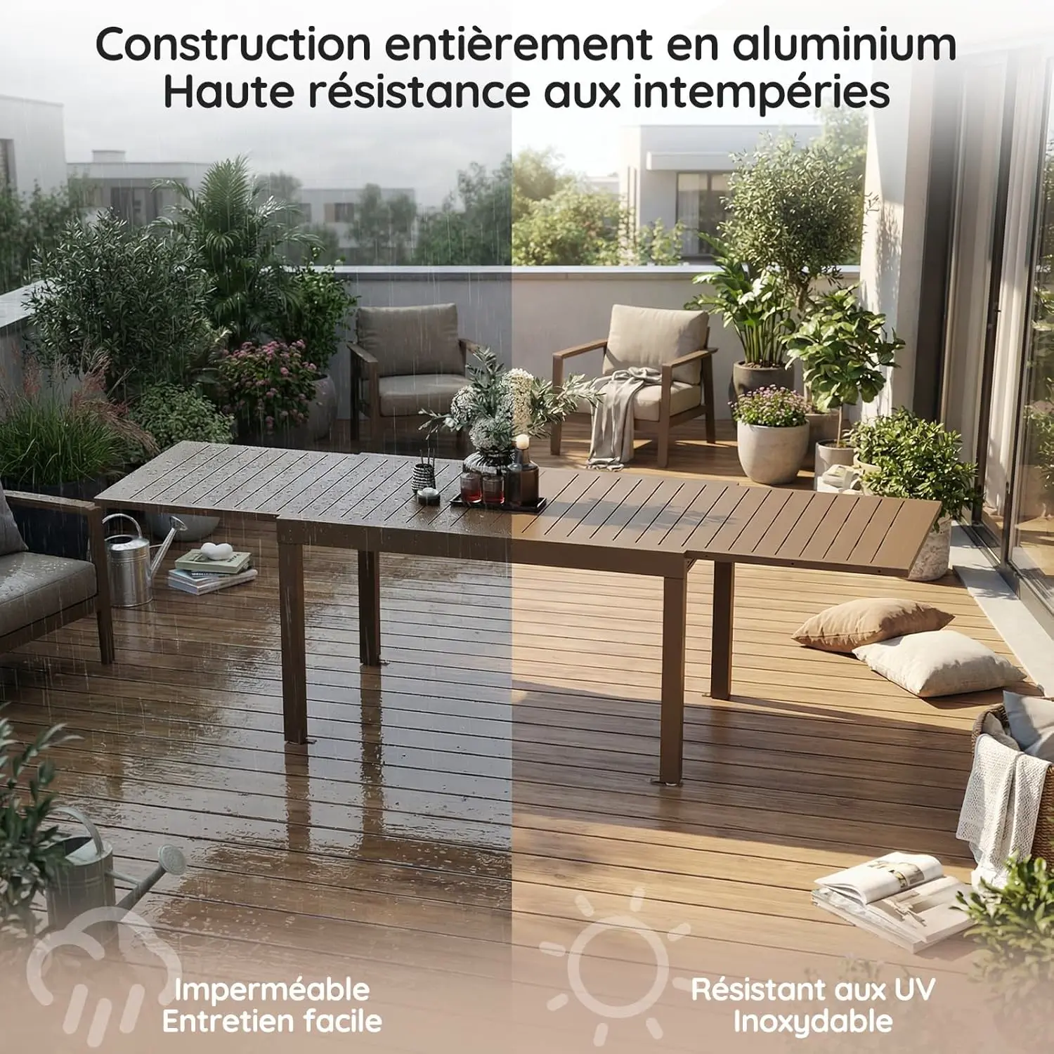 Table de jardin 8 places en métal marron vue 5