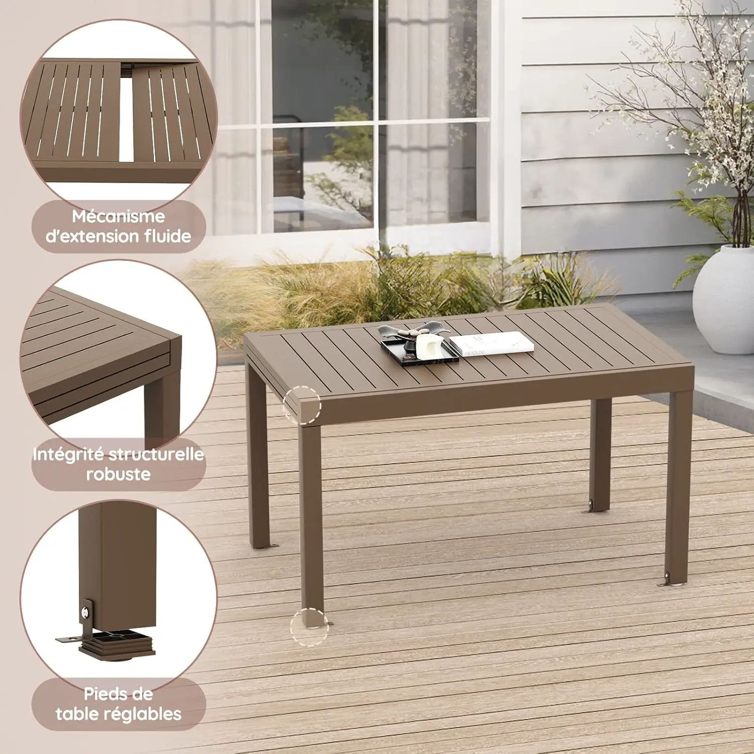 Table de jardin 8 places en métal marron vue 6