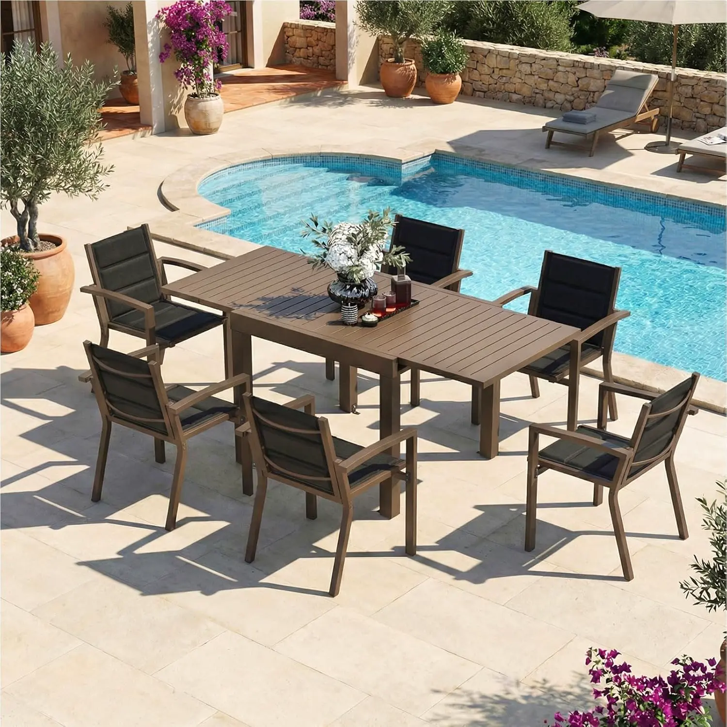 Table de jardin 8 places en métal marron vue 7