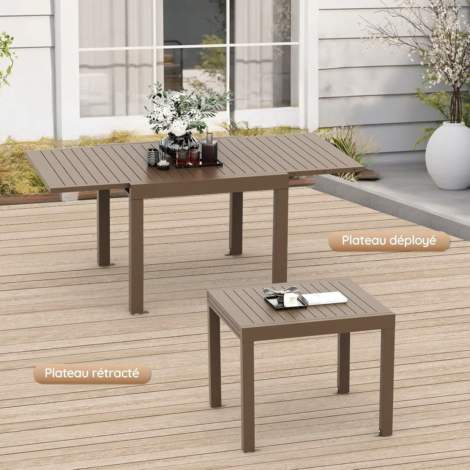 Table de jardin 8 places en métal marron vue 8
