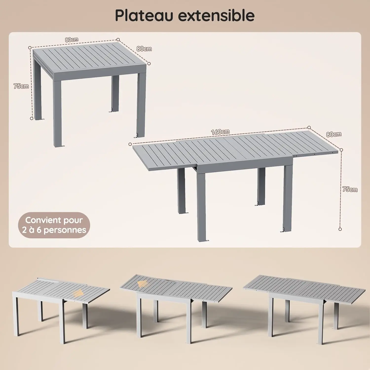 Table de jardin 8 places en aluminium gris vue 3