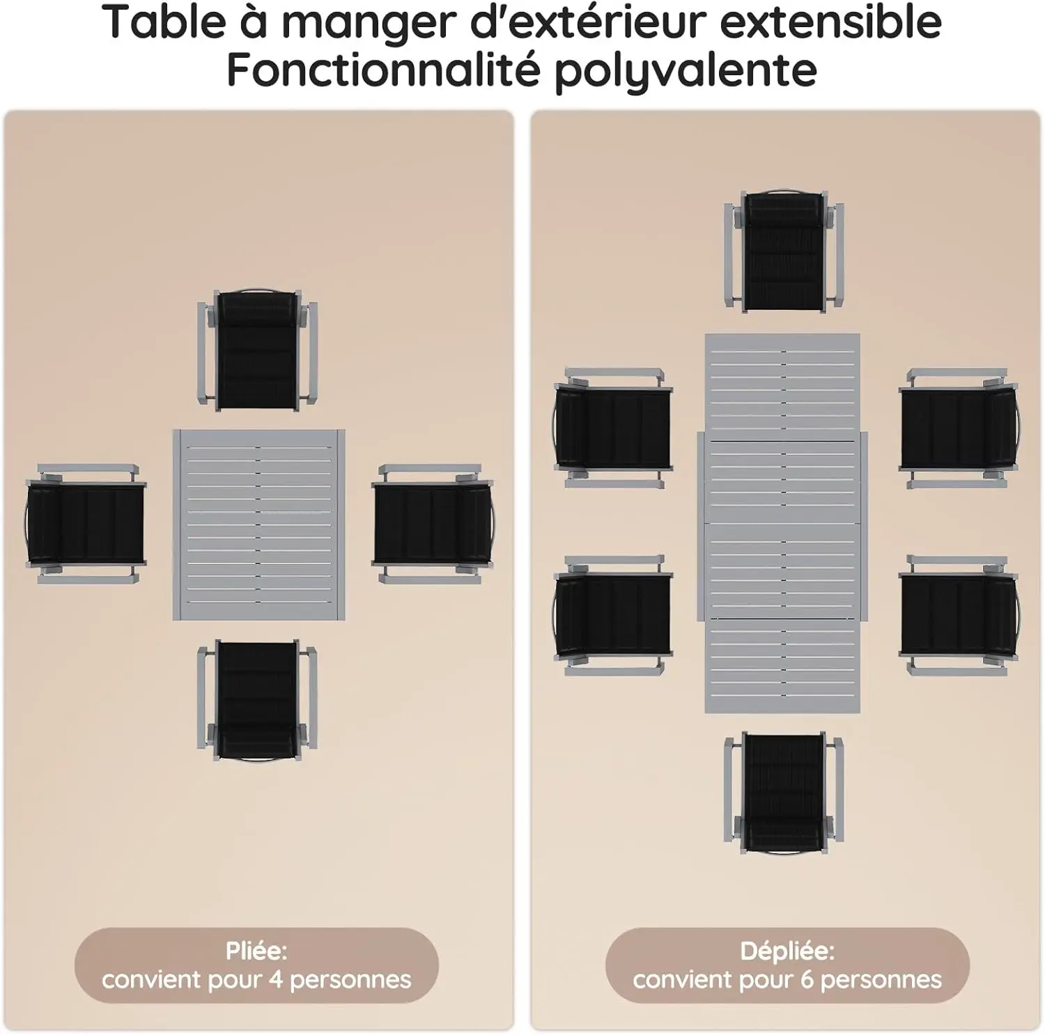 Table de jardin 8 places en aluminium gris vue 4