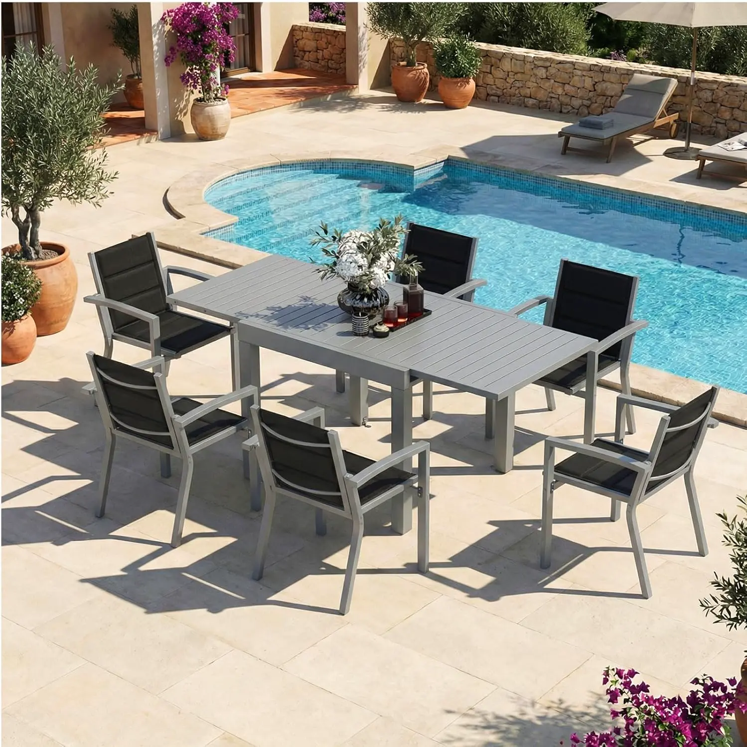 Table de jardin 8 places en aluminium gris vue 7