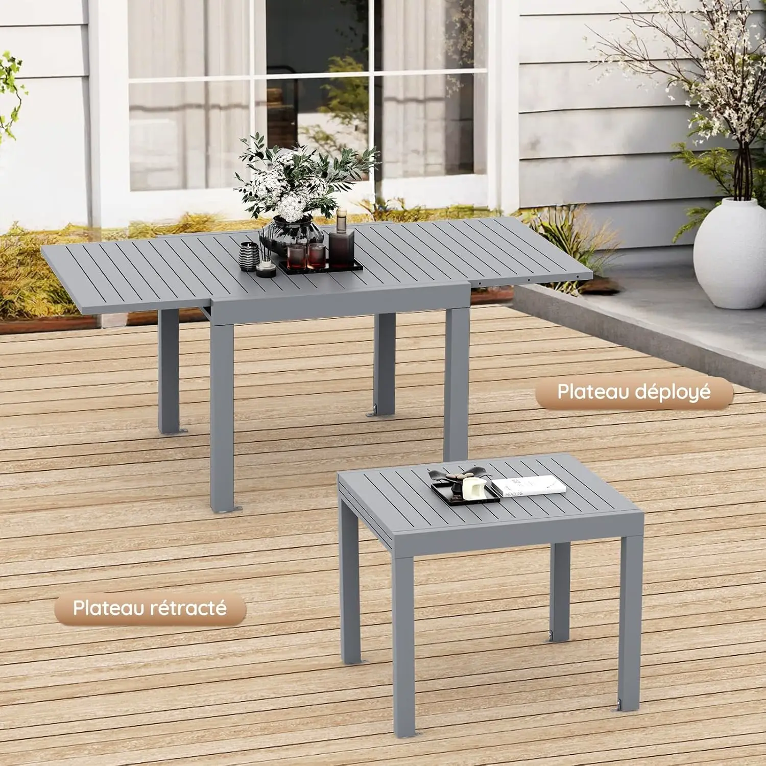 Table de jardin 8 places en aluminium gris vue 8