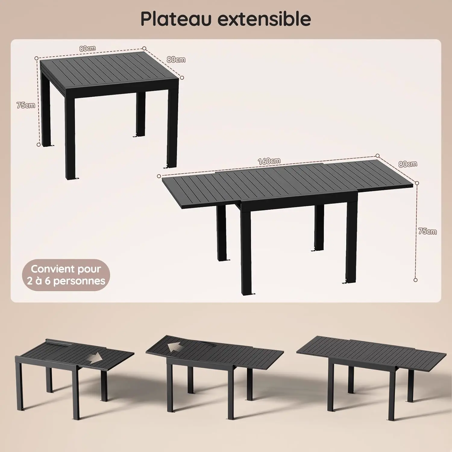 Table de jardin 8 places en aluminium gris vue 3