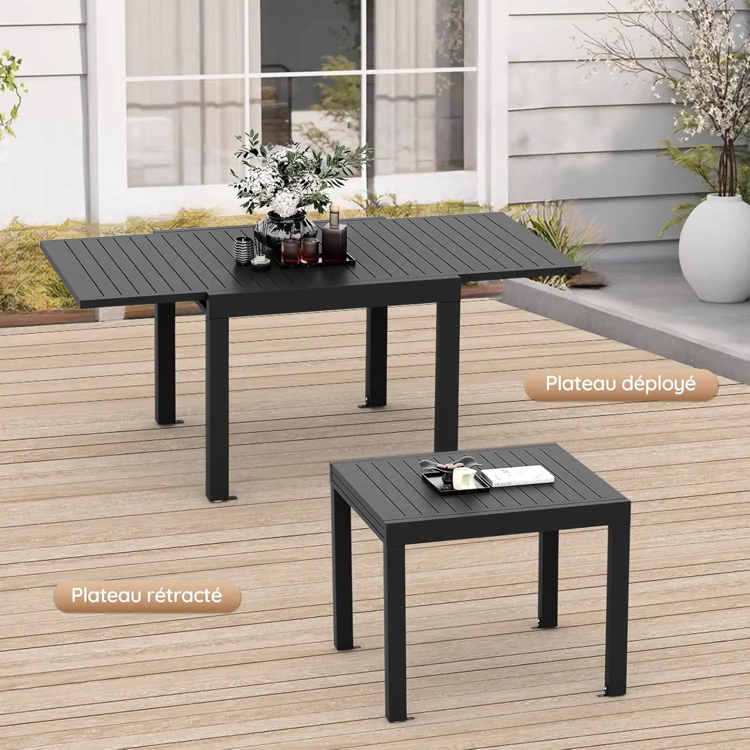 Table de jardin 8 places en aluminium gris vue 4