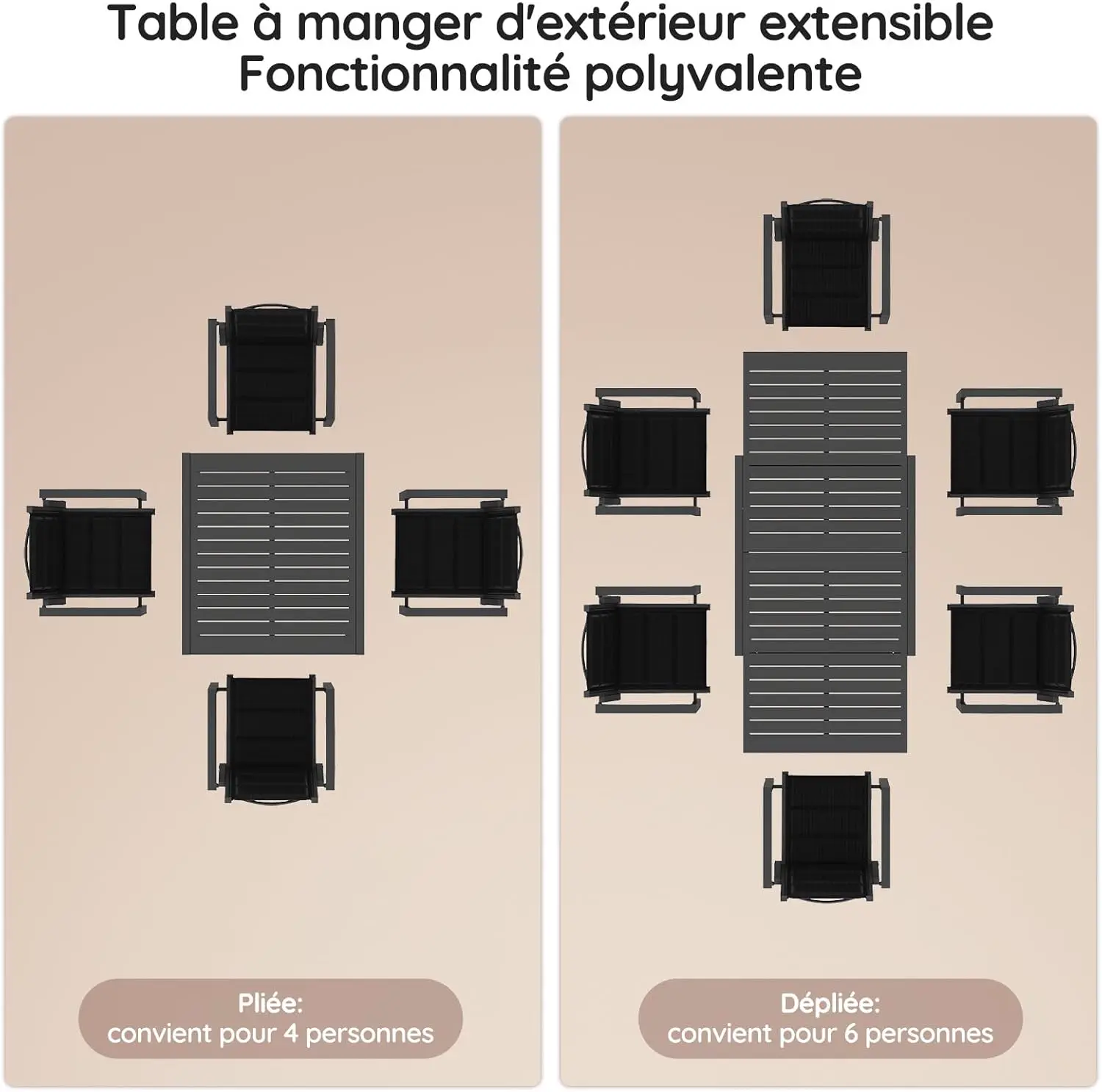 Table de jardin 8 places en aluminium gris vue 5