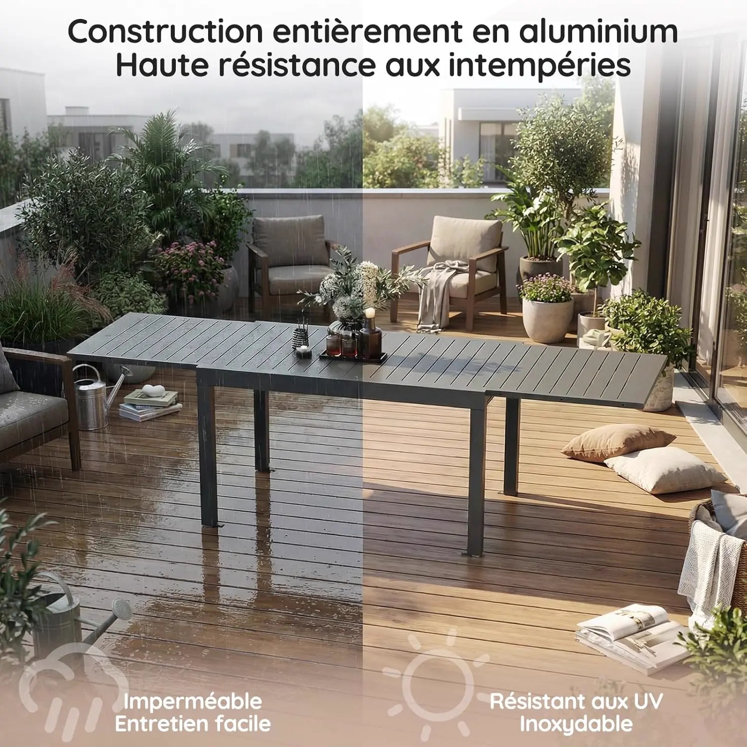 Table de jardin 8 places en aluminium gris vue 6