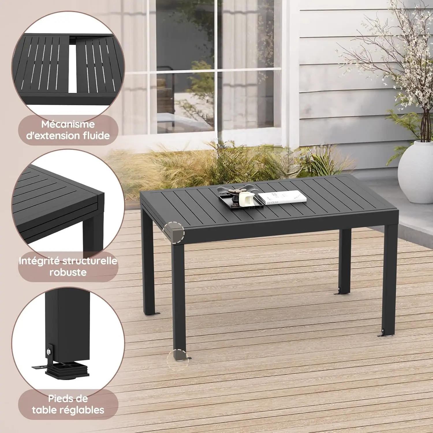 Table de jardin 8 places en aluminium gris vue 7