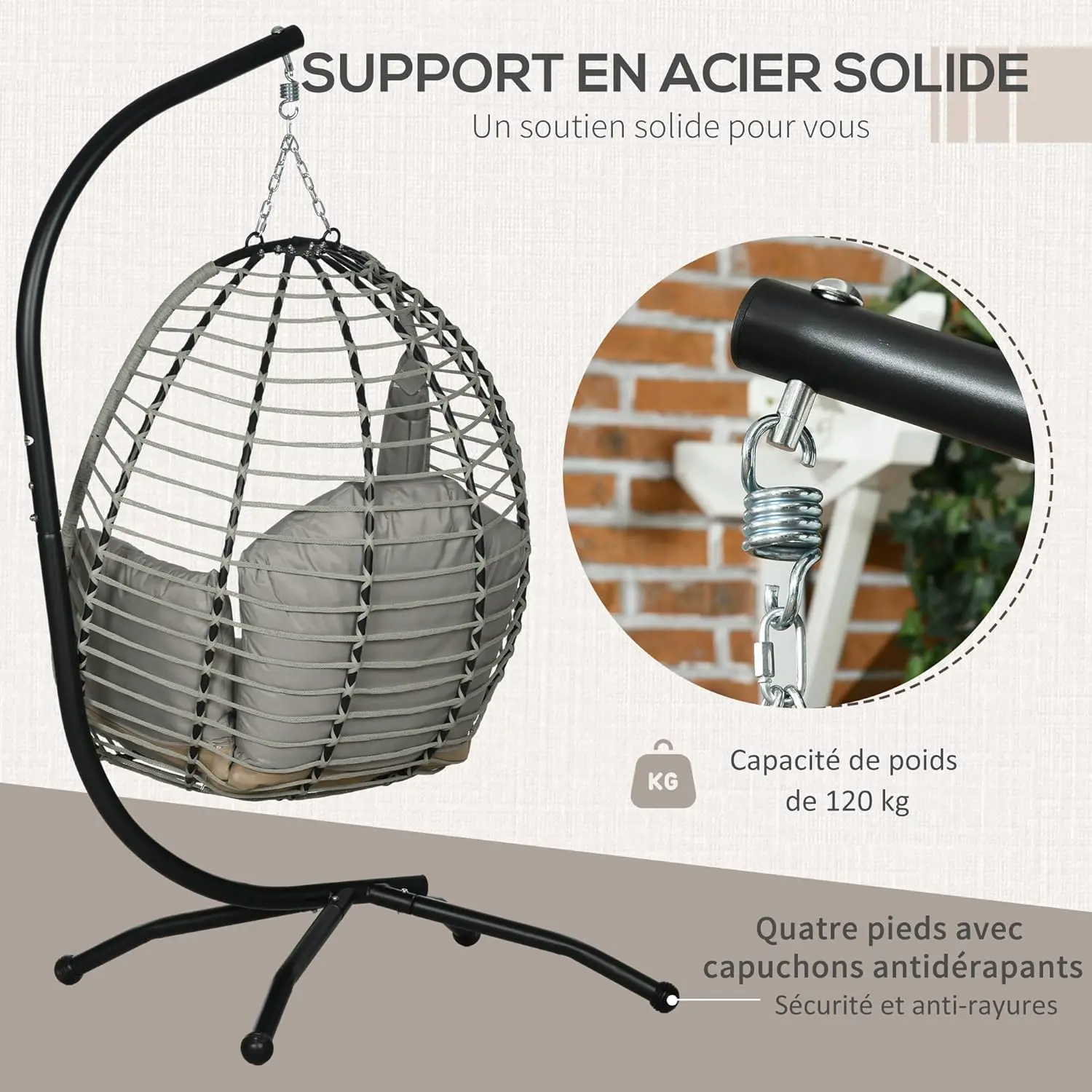 Fauteuils suspendus en métal gris vue 3