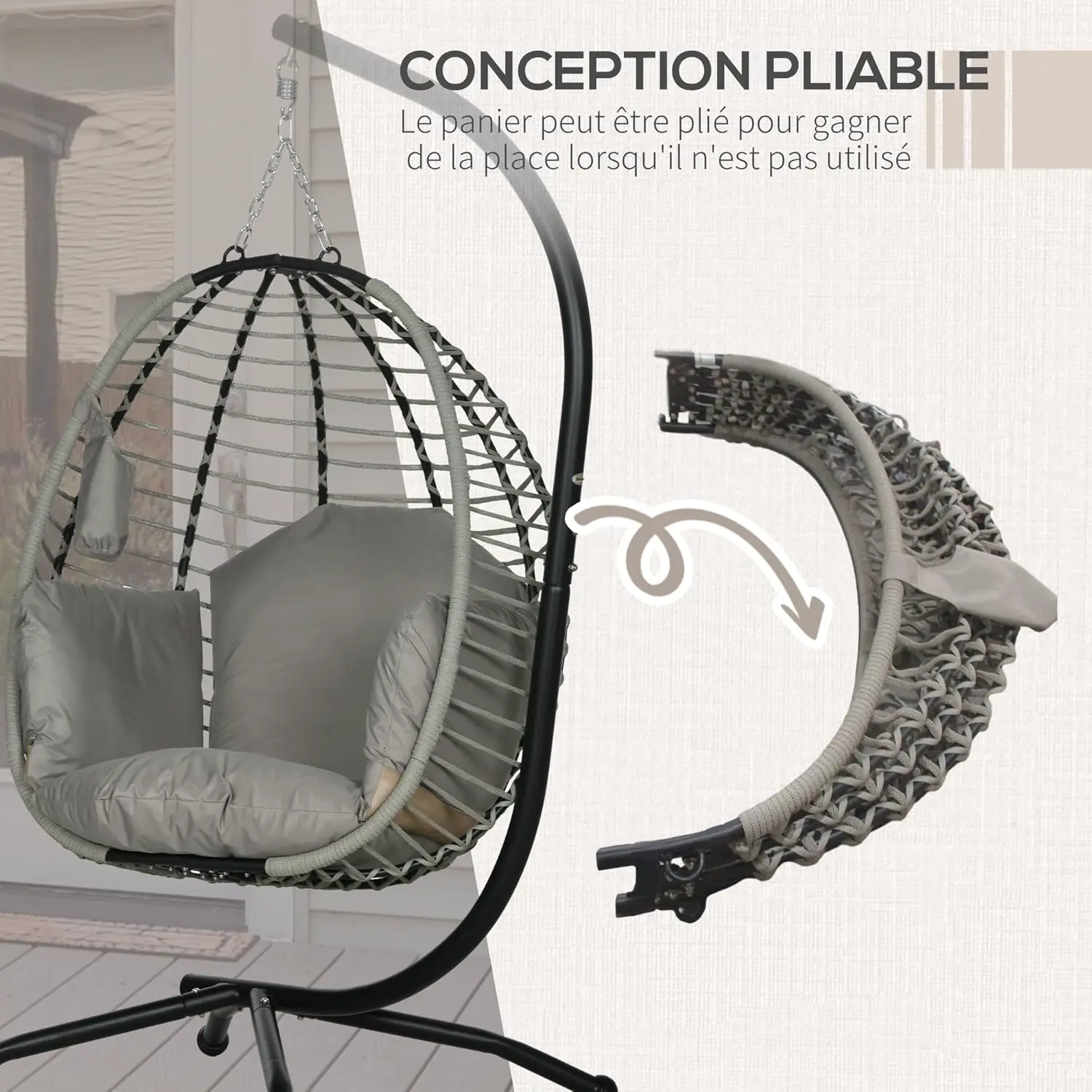 Fauteuils suspendus en métal gris vue 4