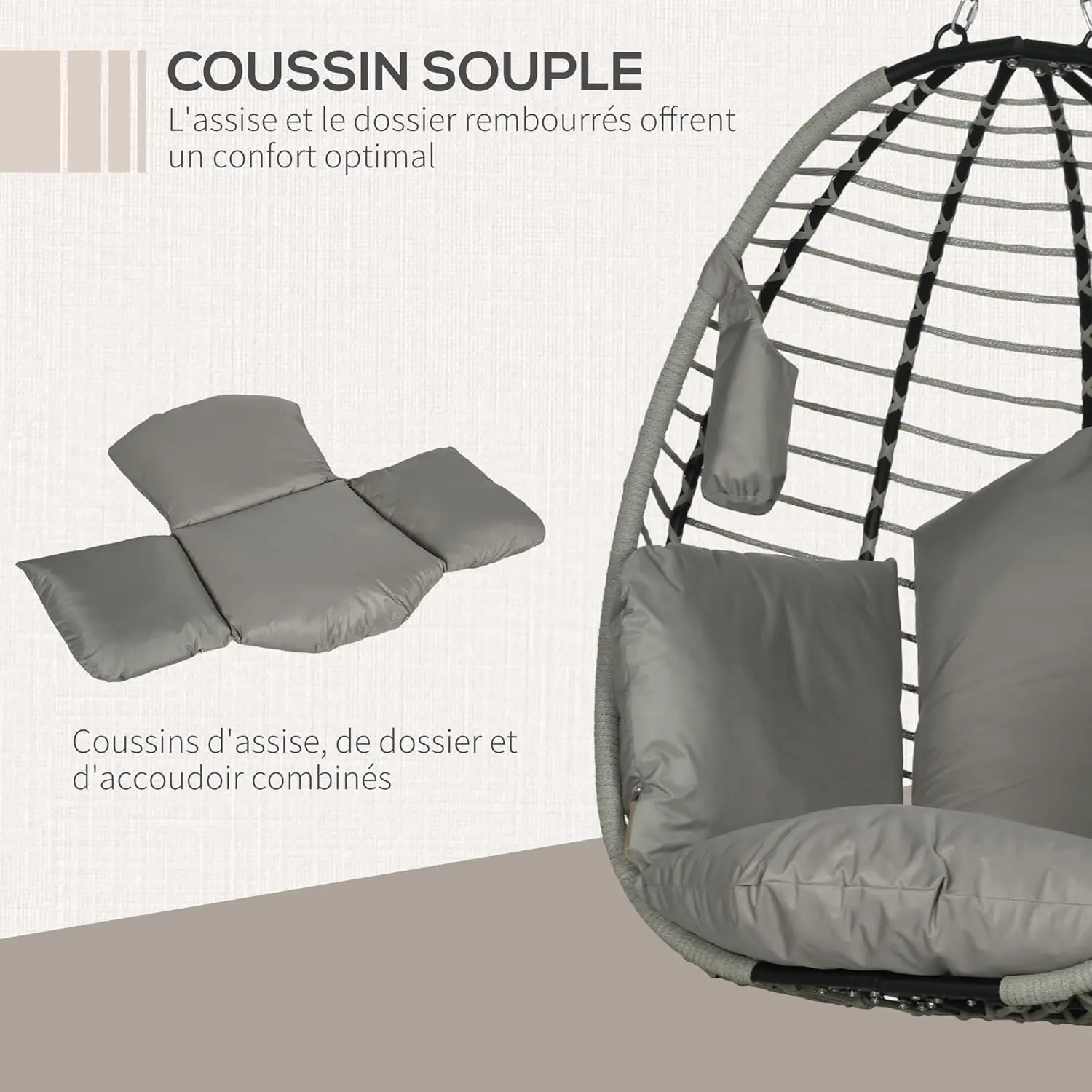 Fauteuils suspendus en métal gris vue 5