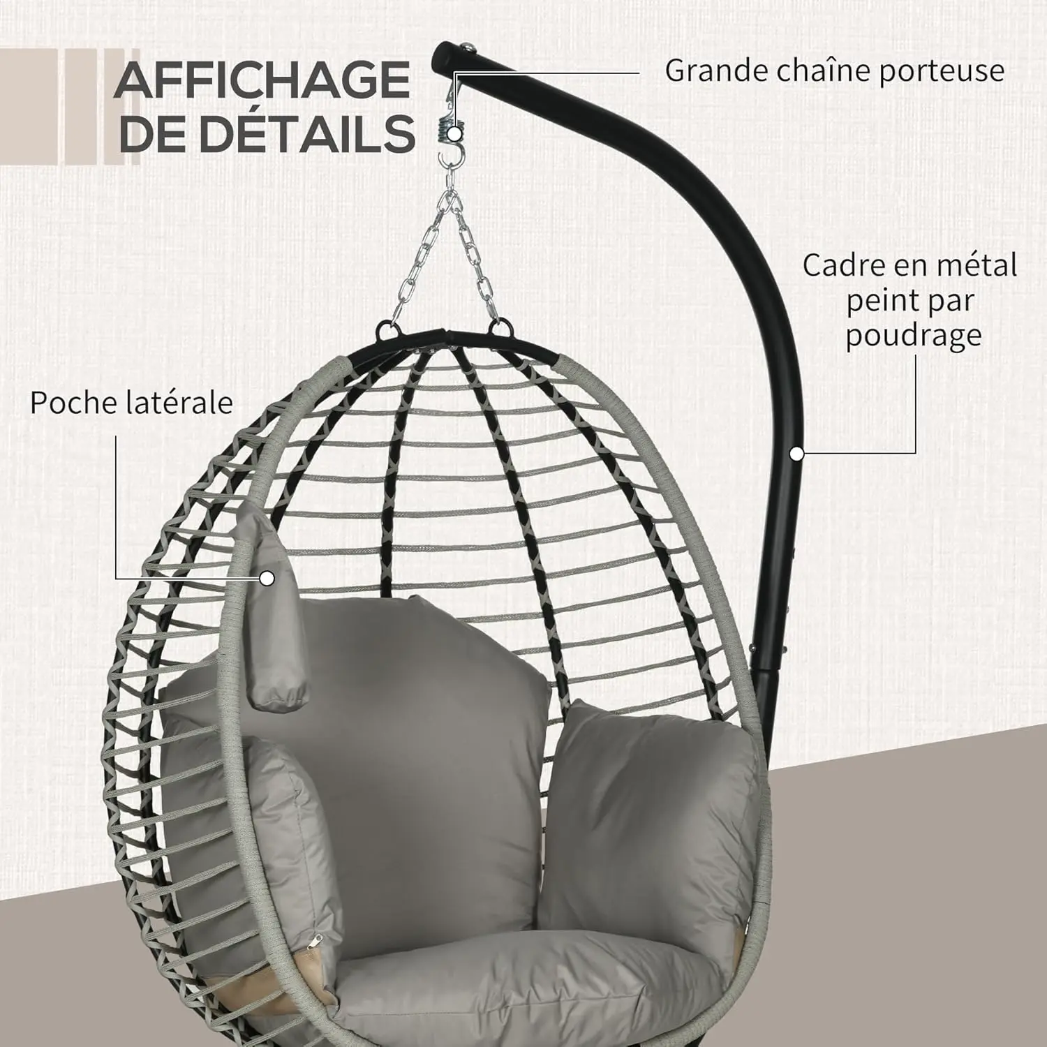 Fauteuils suspendus en métal gris vue 6