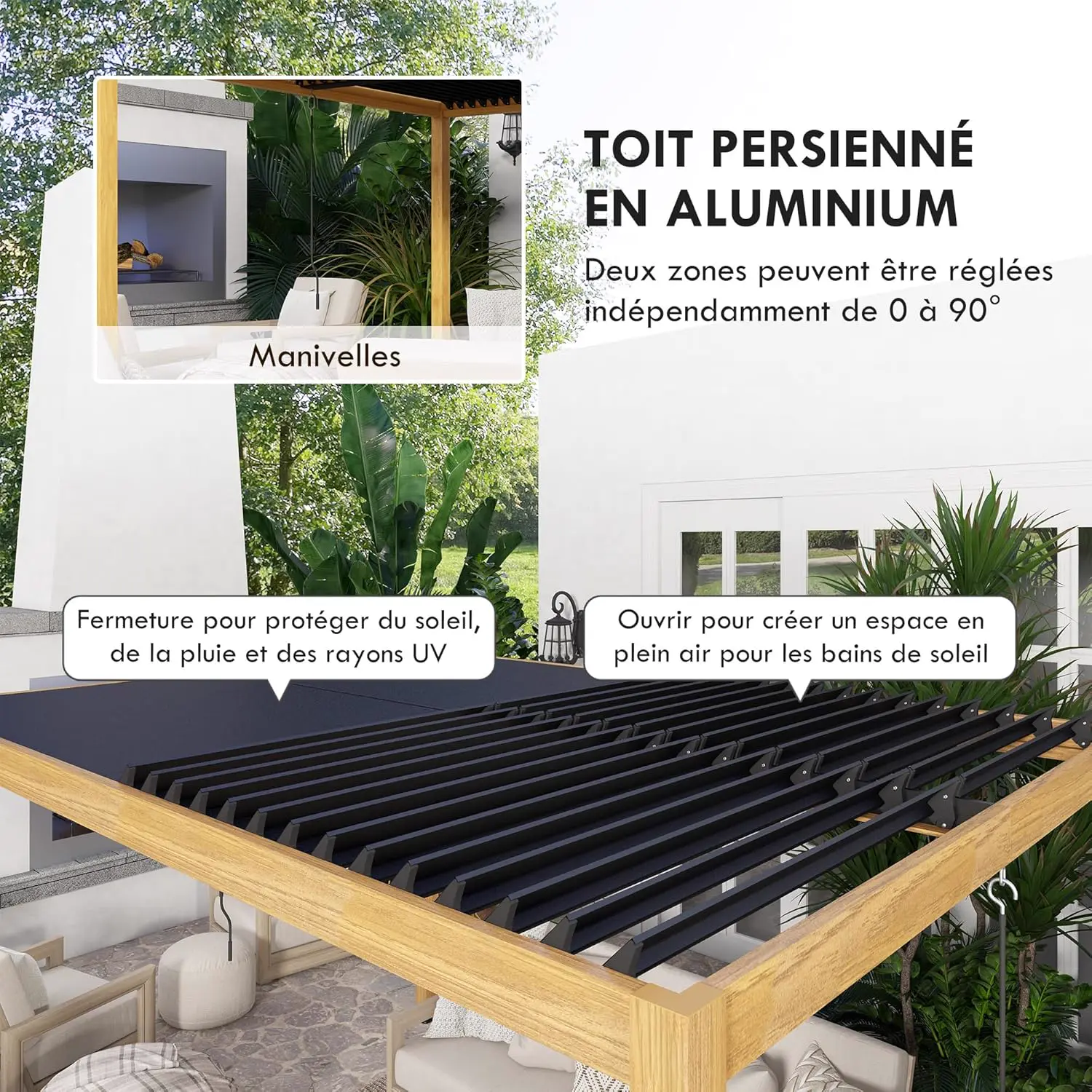 Pergola en aluminium noir 3x4 m vue 2