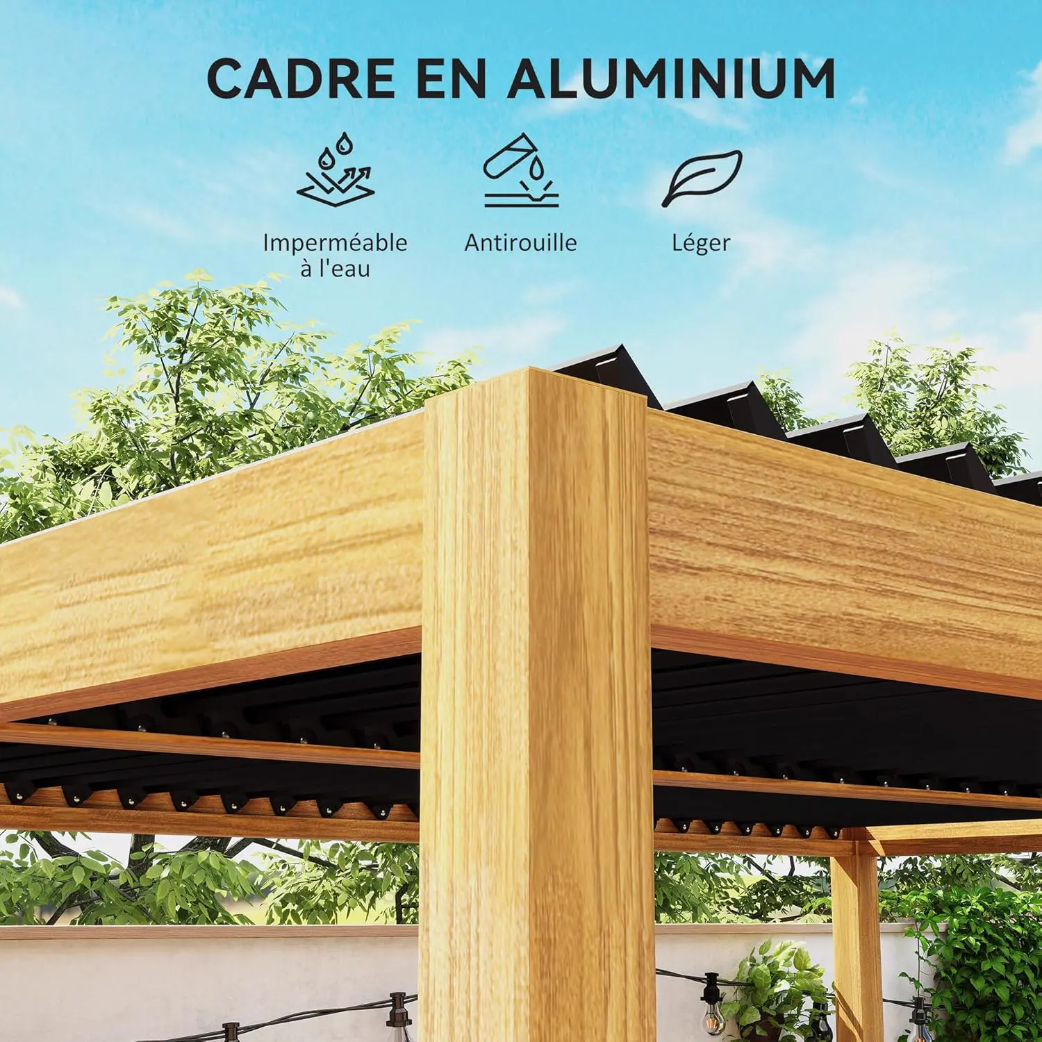 Pergola en aluminium noir 3x4 m vue 4