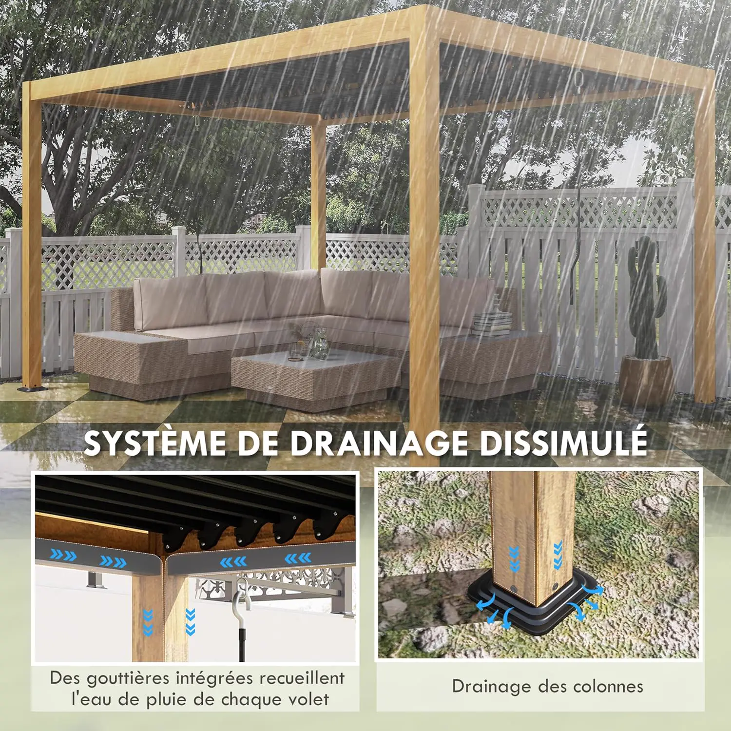 Pergola en aluminium noir 3x4 m vue 6