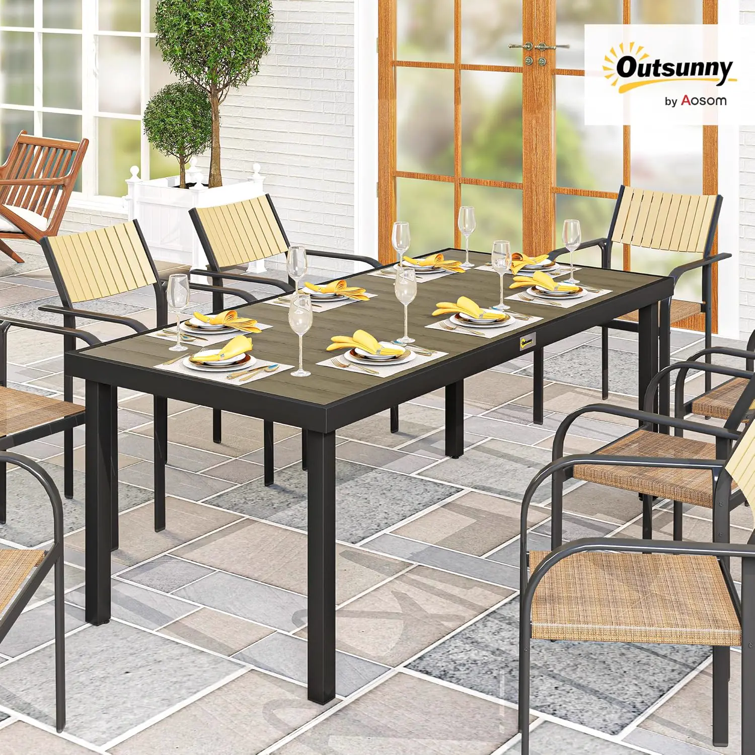 Table de jardin 8 places en aluminium marron vue 2
