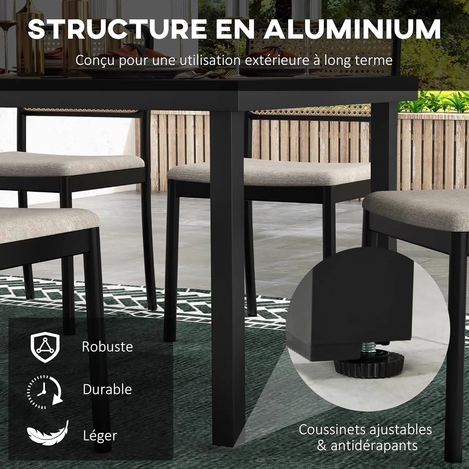 Table de jardin 8 places en aluminium marron vue 5