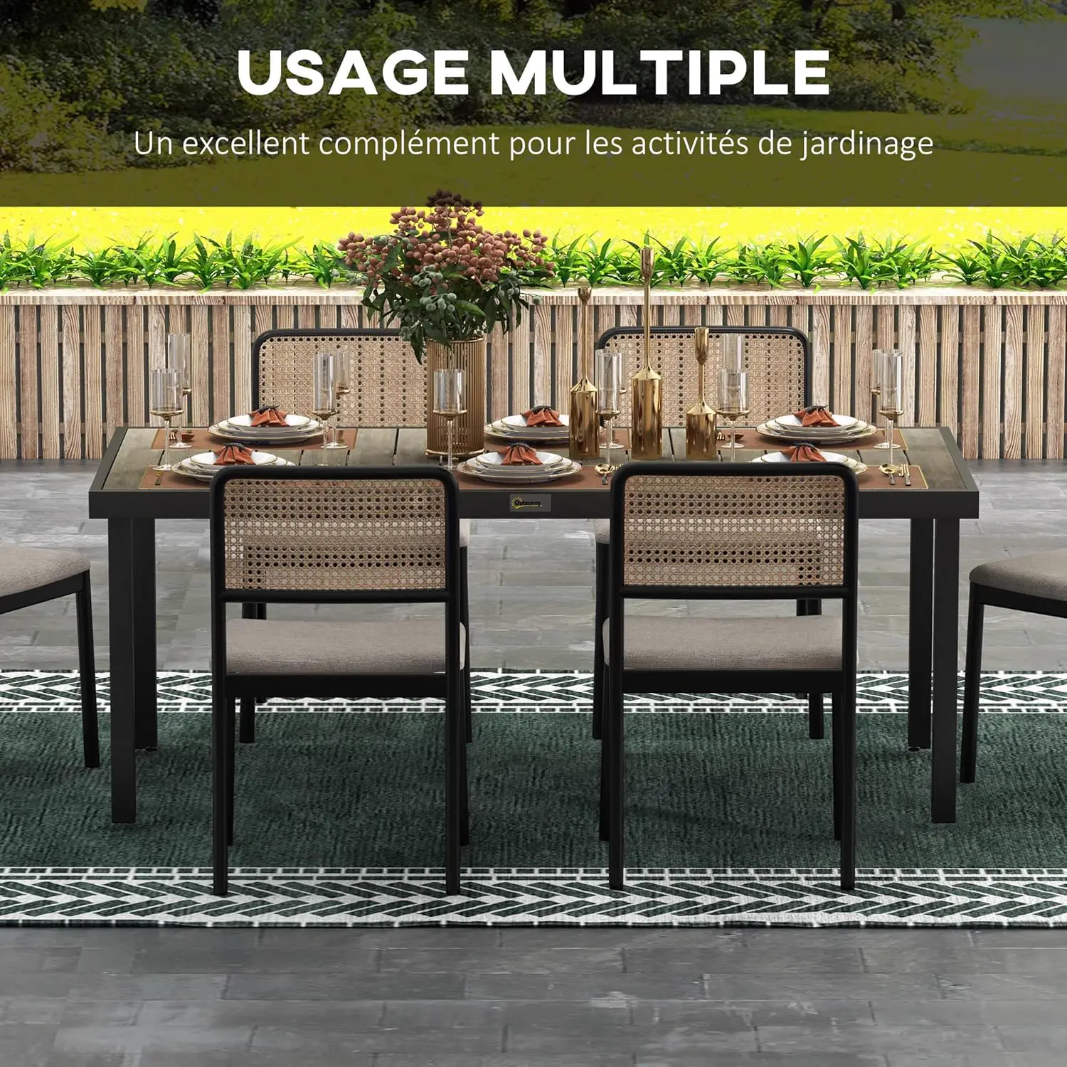 Table de jardin 8 places en aluminium marron vue 6