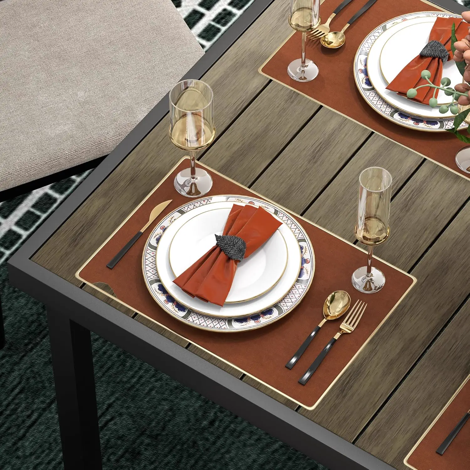 Table de jardin 8 places en aluminium marron vue 7