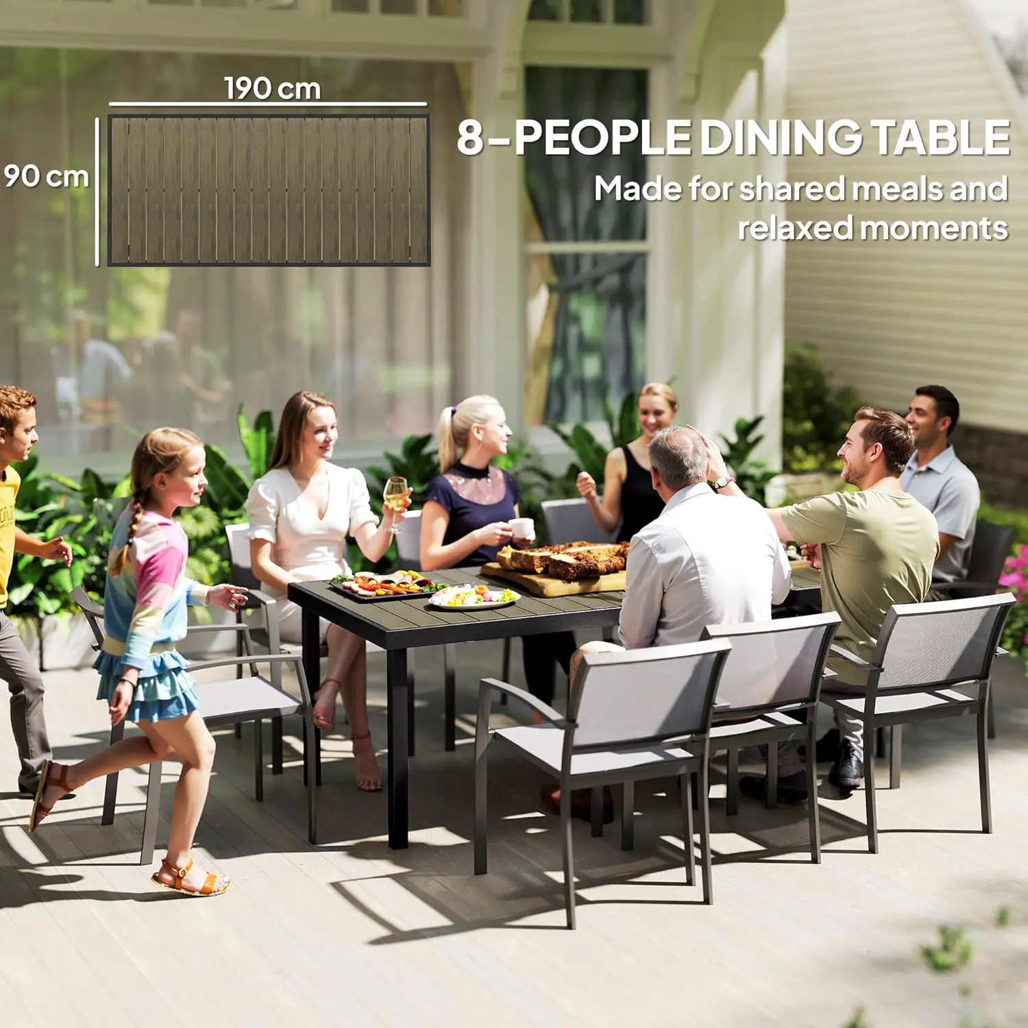 Table de jardin 8 places en aluminium marron vue 8