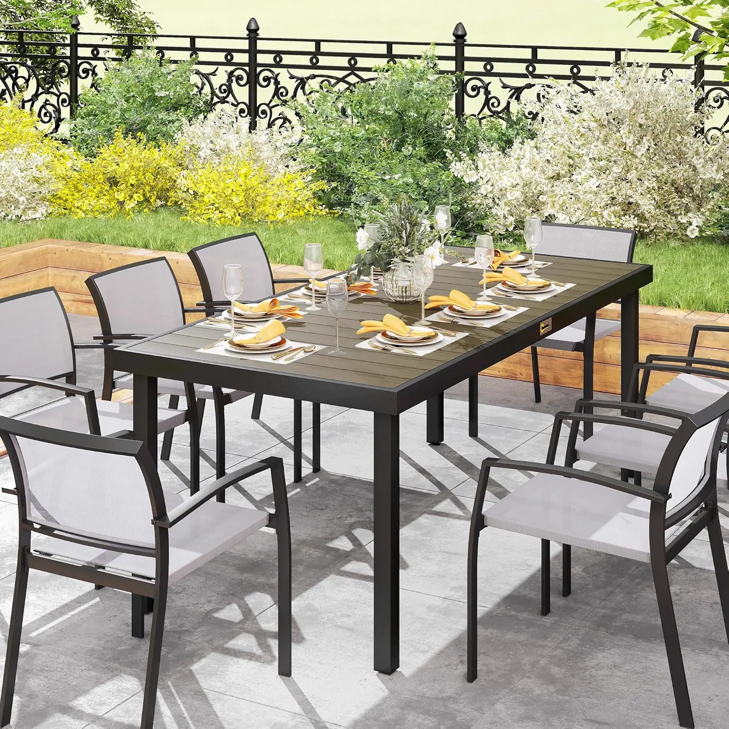 Table de jardin 8 places en aluminium marron vue 9