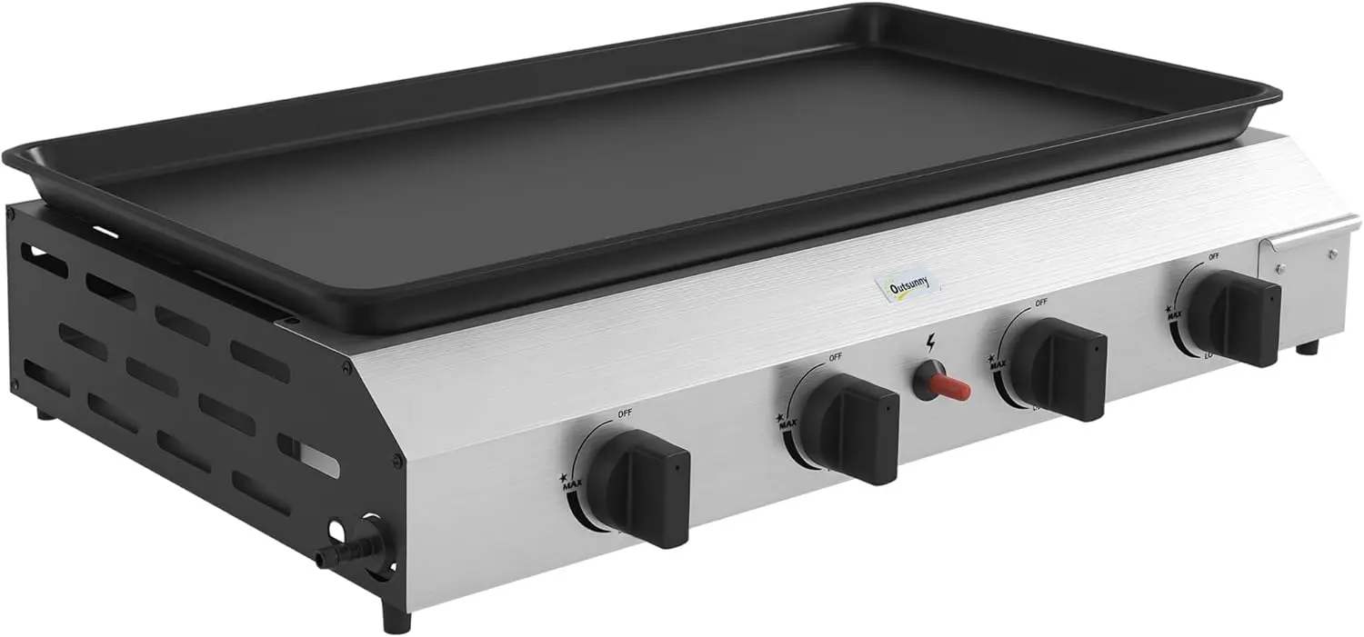 Outsunny Plancha gaz en acier inox émaillé plaque de cuisson 4