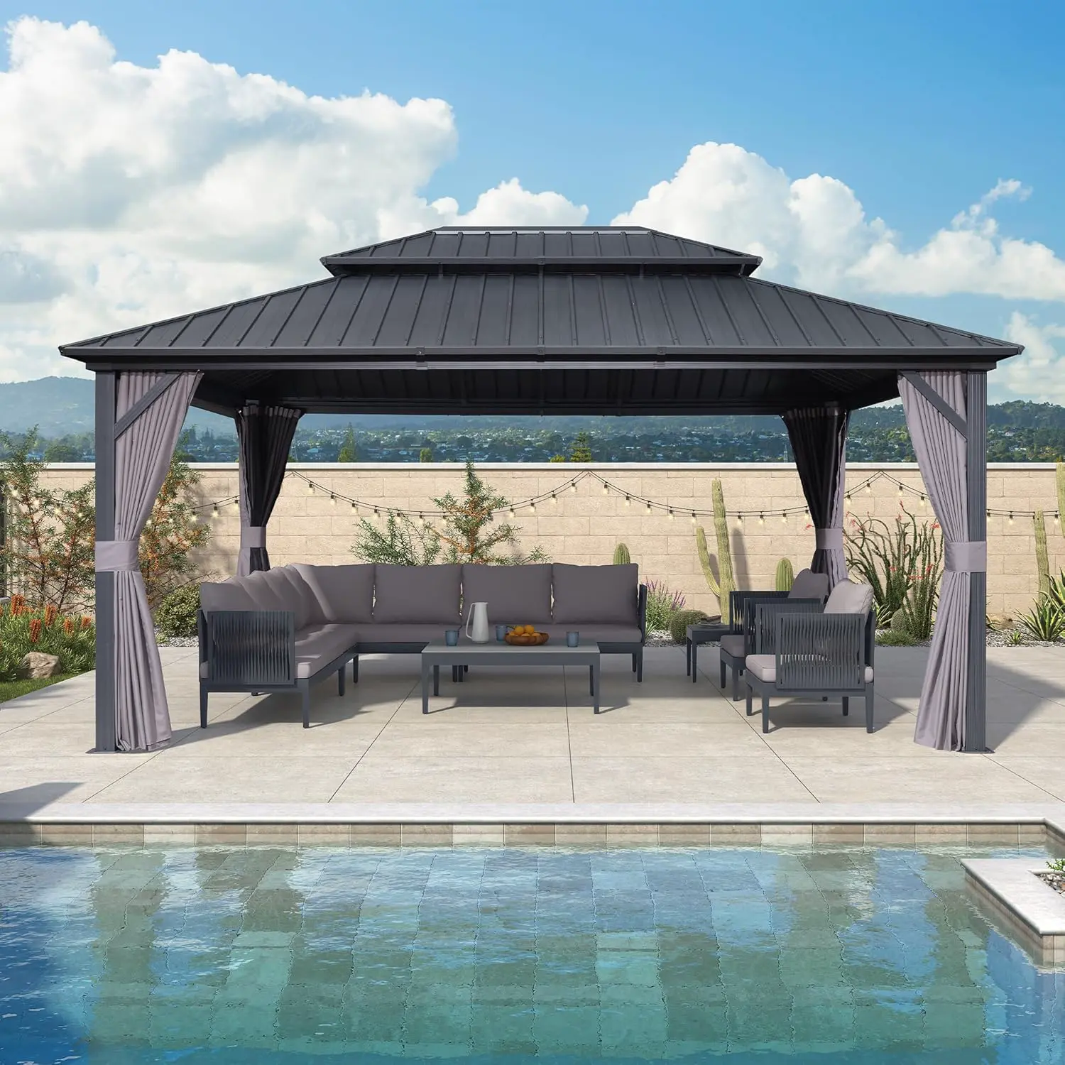 Pergola en aluminium gris 4,85x3,65 m vue 3
