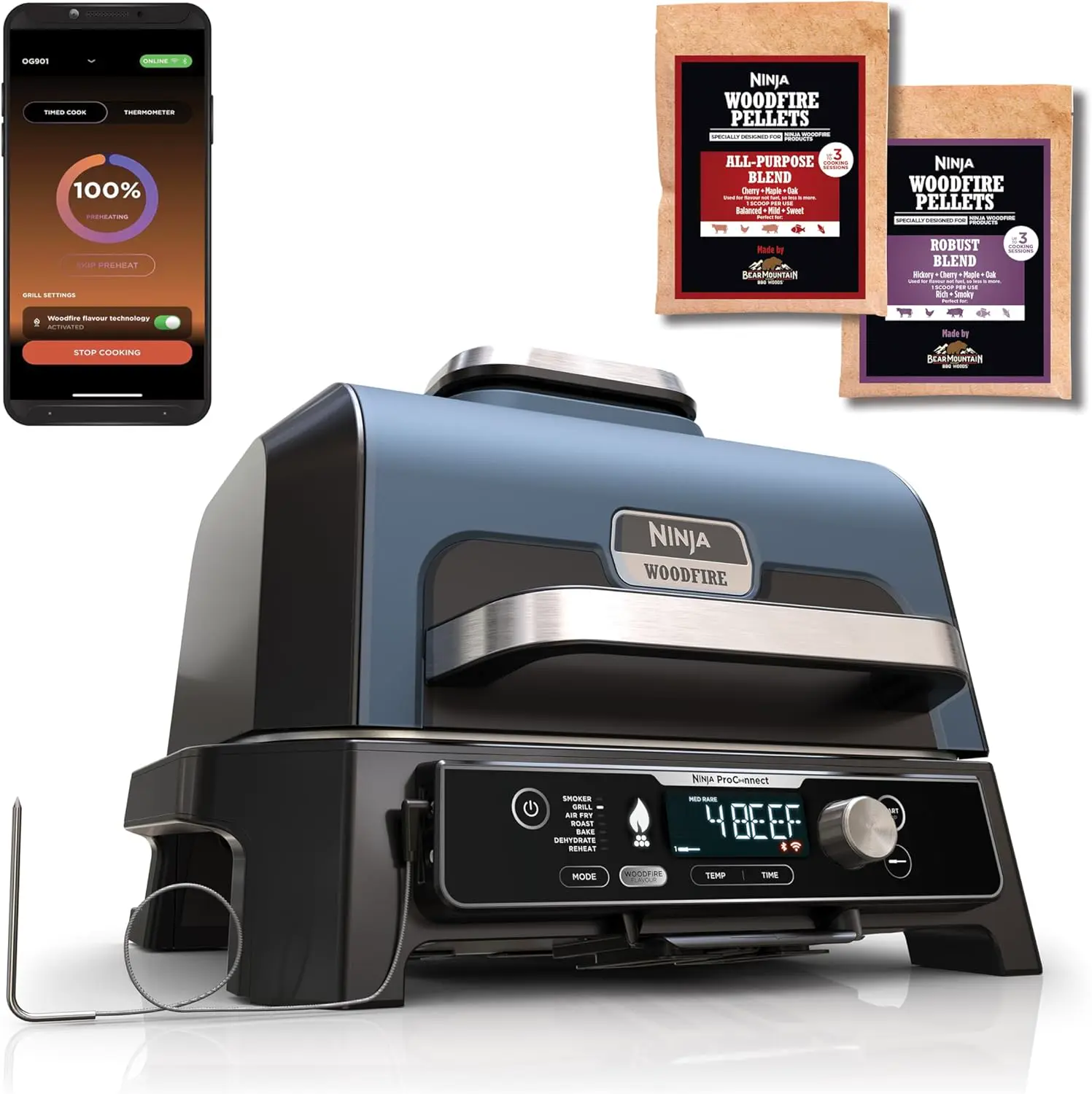 Ninja Woodfire Pro Connect XL BBQ Électrique Grill & Fumoir