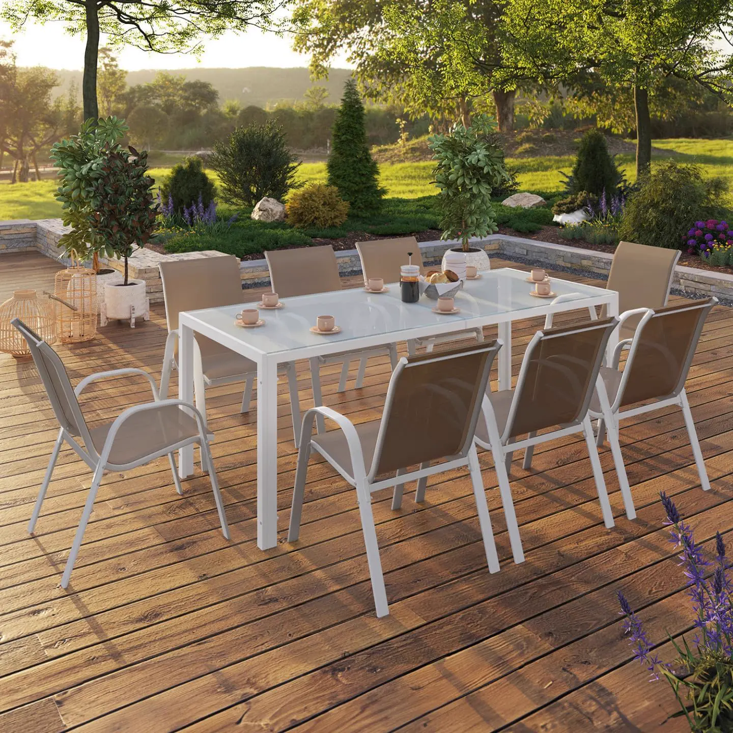 Table de jardin 8 places en métal blanc vue 2