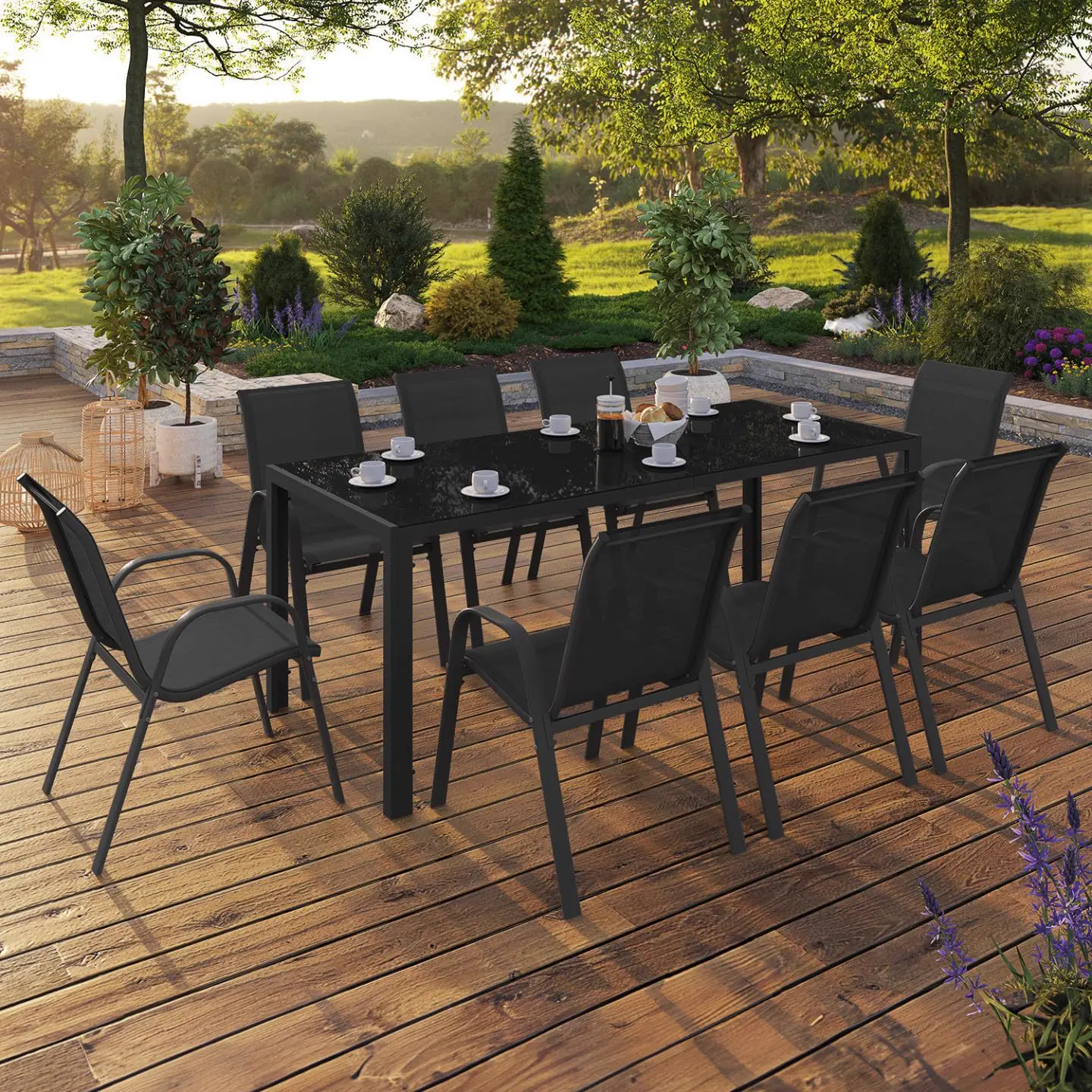 Table de jardin 8 places en métal noir vue 2