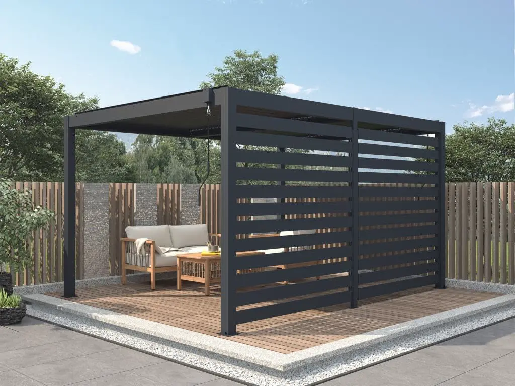 Vente-unique - Claustra Brise Soleil orientable en Aluminium pour pergola bioclimatique Anthracite - L3,68 x H2,2 m - BOLSENA
