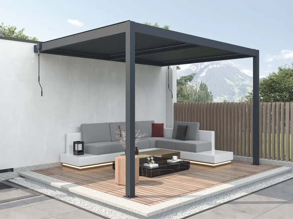 Vente-unique - Pergola adossée bioclimatique en Aluminium avec Lames orientables 11,85 m² - MANDELLO 11,85 m²