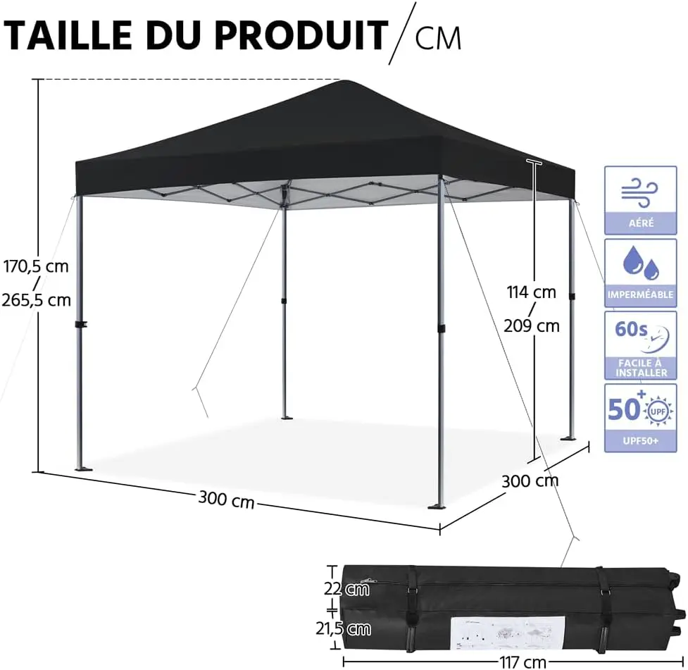 Tonnelle en métal noir 3x3 m vue 3