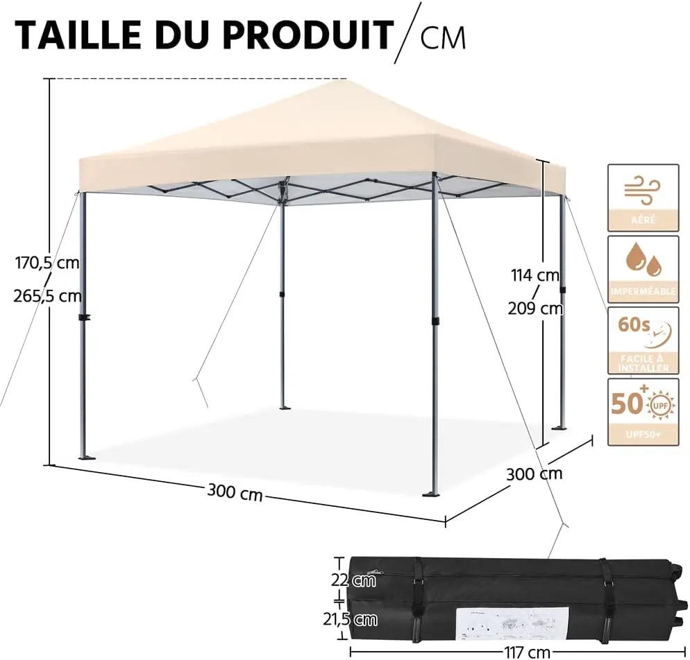 Tonnelle en métal beige 3x3 m vue 3