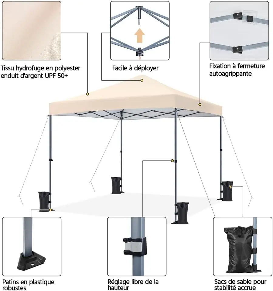 Tonnelle en métal beige 3x3 m vue 4