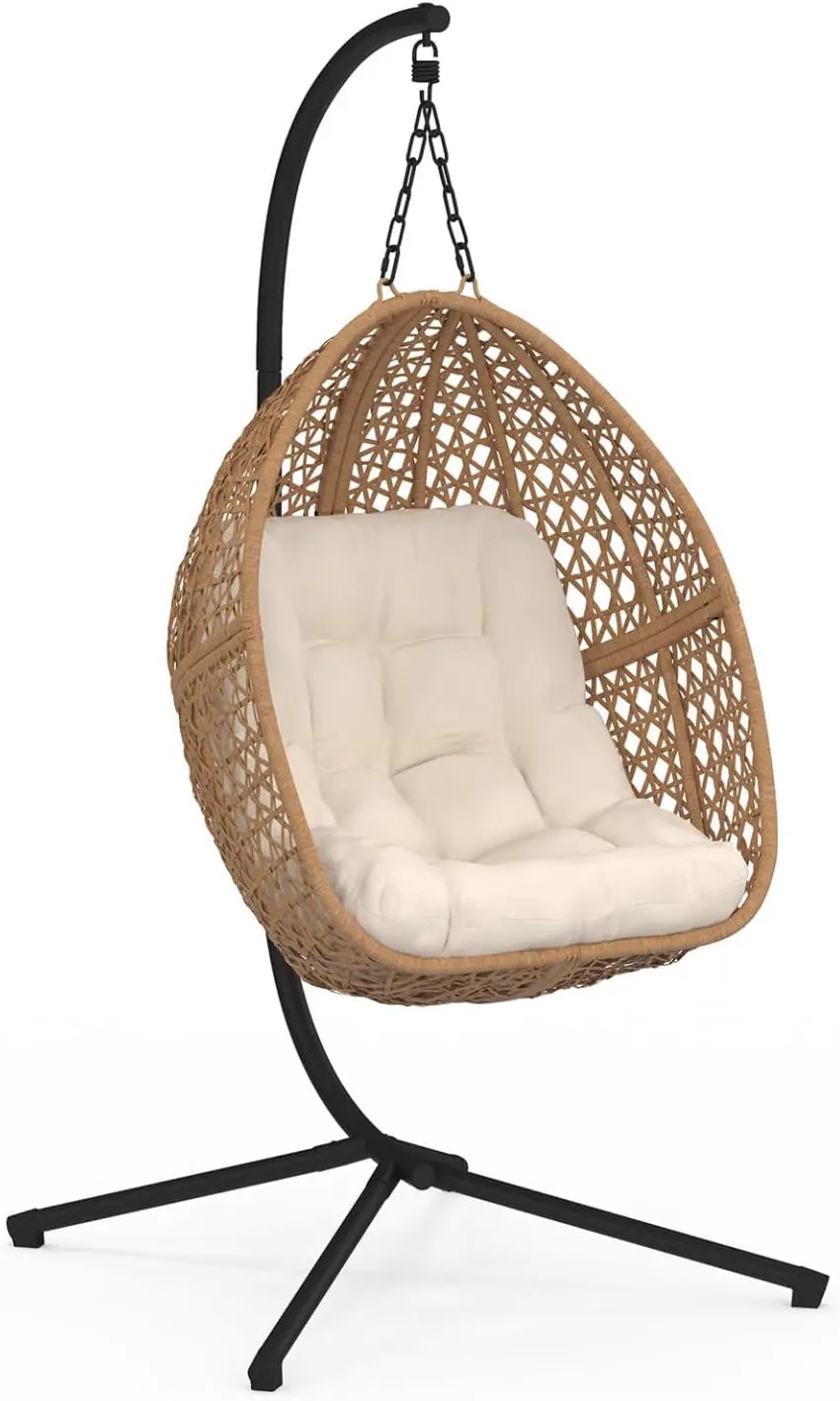 IDMarket - Fauteuil Lune Suspendu ajouré Effet rotin avec Coussin écru